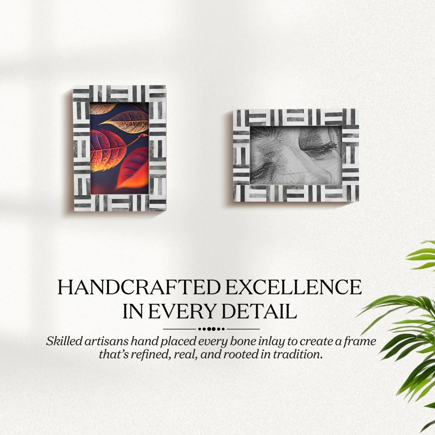 Grey Bone Inlay Grid Block Decor Picture Frame 4x6 5x7
