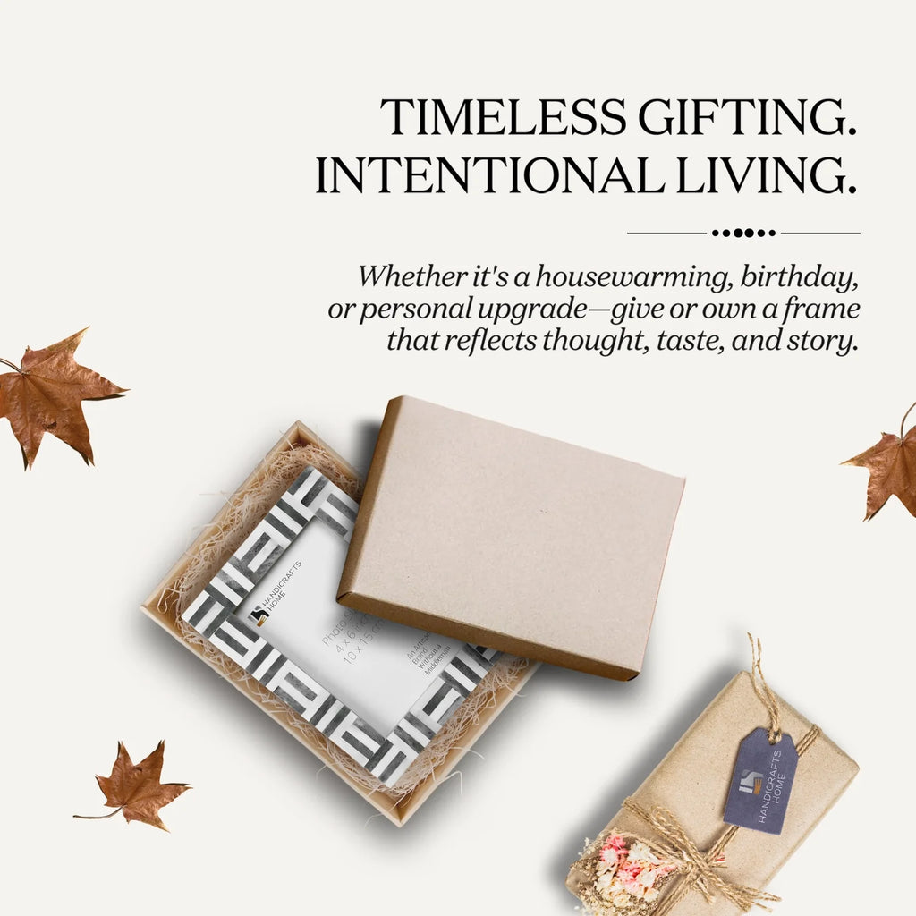 Grey Bone Inlay Grid Block Decor Picture Frame 4x6 5x7