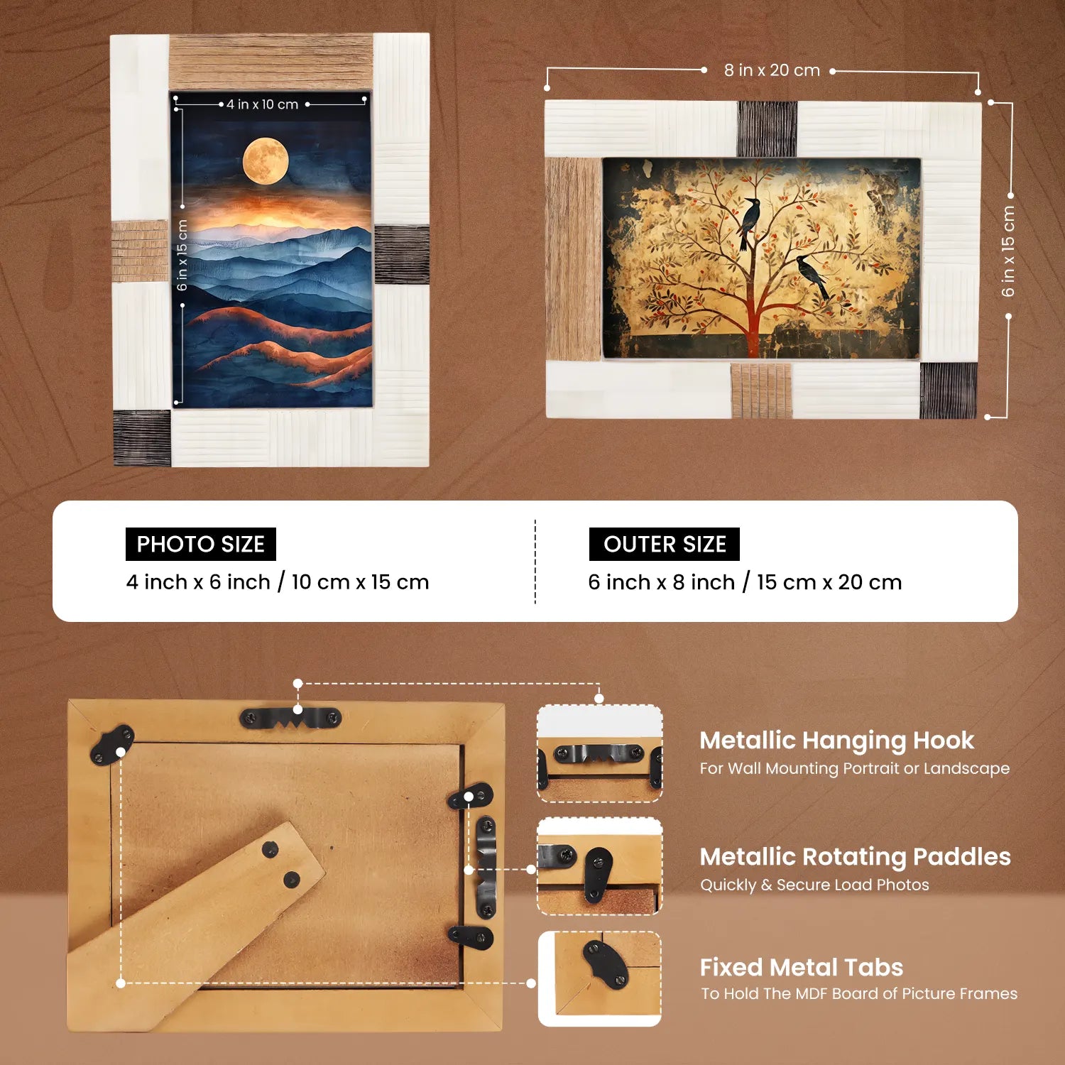 Picture Frame Neutral Patchwork Collection Horn, Bone & Wood Multi-Tone – 4x6 & 5x7"