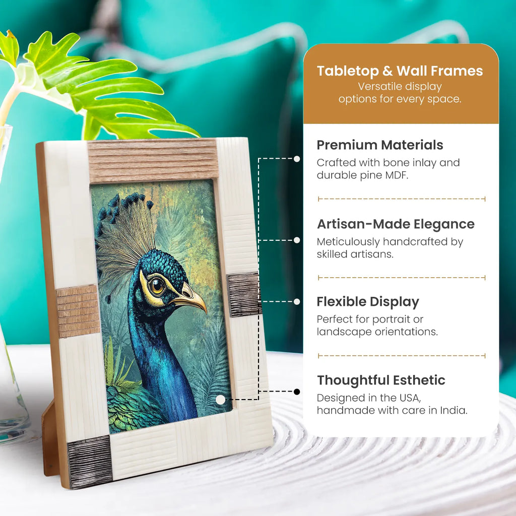 Picture Frame Neutral Patchwork Collection Horn, Bone & Wood Multi-Tone – 4x6 & 5x7"