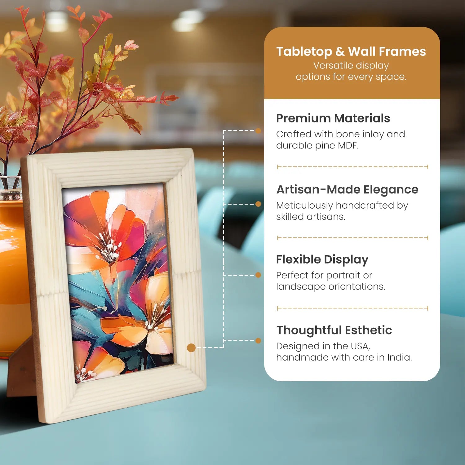 White Carved Bone Inlay Picture Frame | 4x6 5x7 8x10