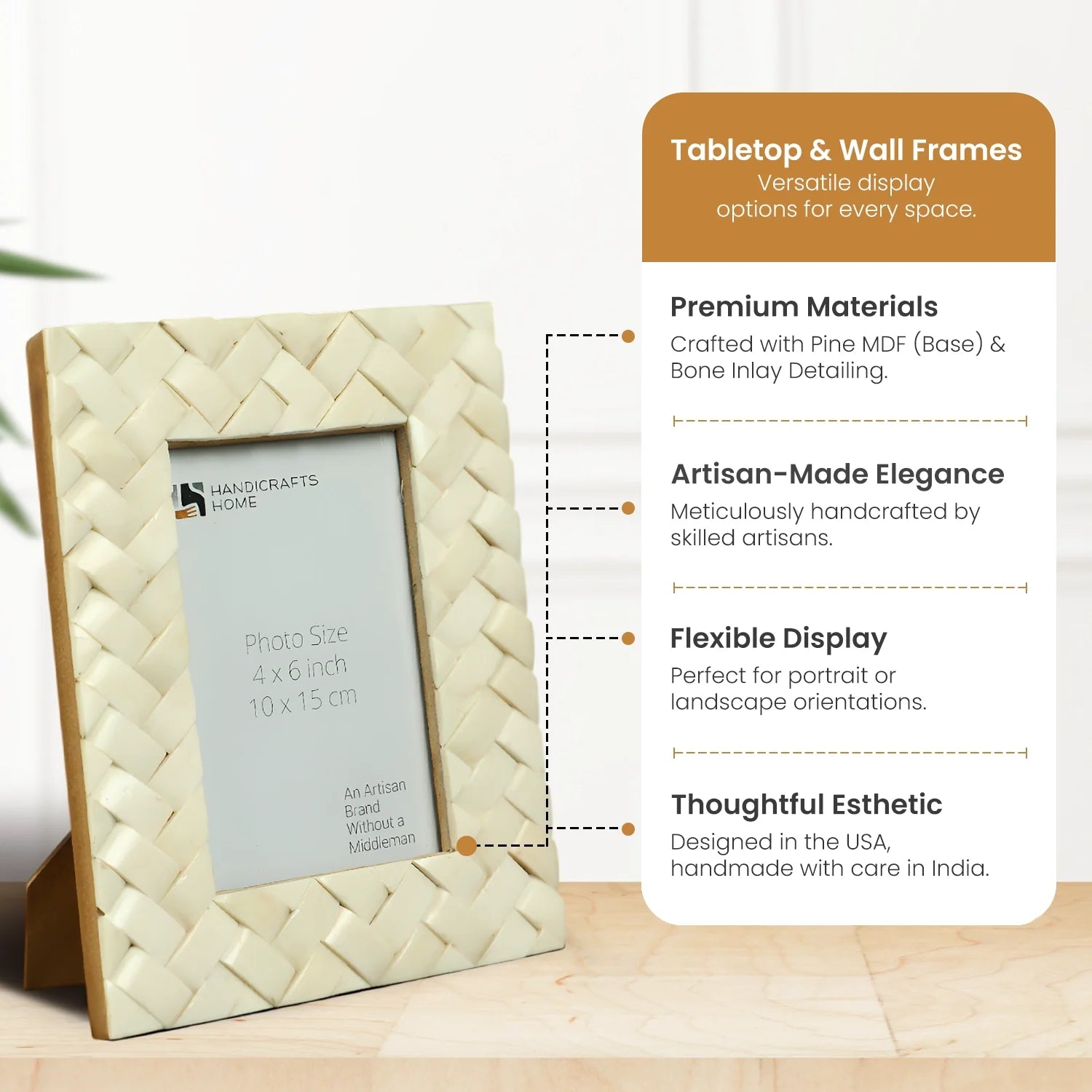 White Bone Inlay Picture Frame | Braided Pattern | 4x6 5x7
