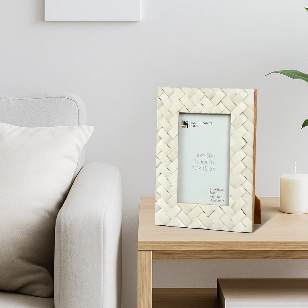 White Bone Inlay Picture Frame | Braided Pattern | 4x6 5x7