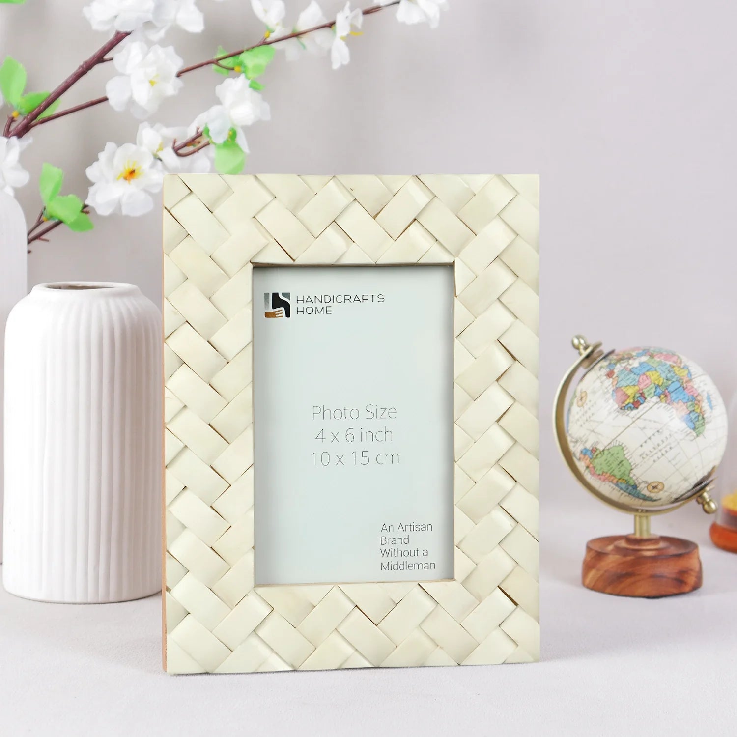 White Bone Inlay Picture Frame | Braided Pattern | 4x6 5x7