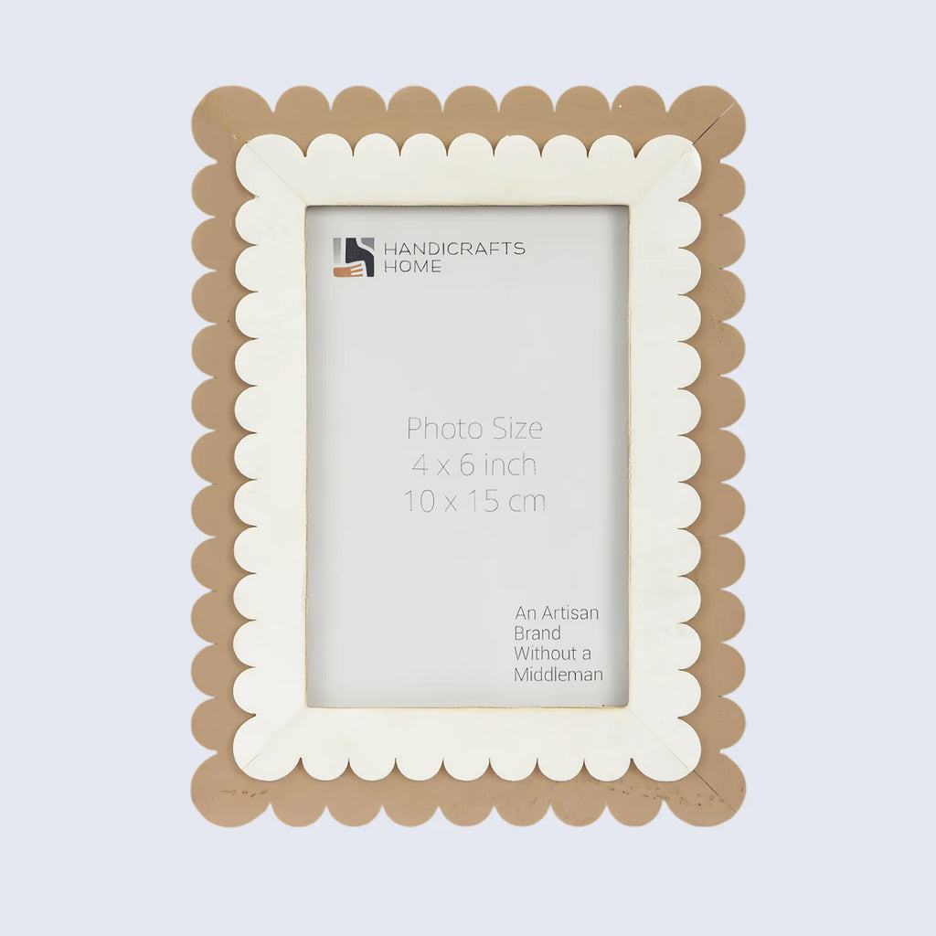 Picture Frame Petal Scallop Collection Bone Inlay White & Brown – 4x6 & 5x7"