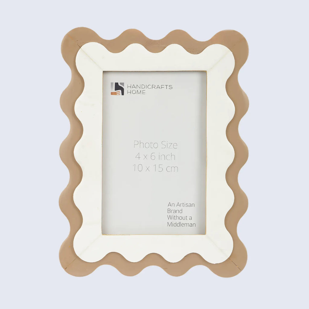 Scalloped Resin Inlay Picture Frame, Brown & White