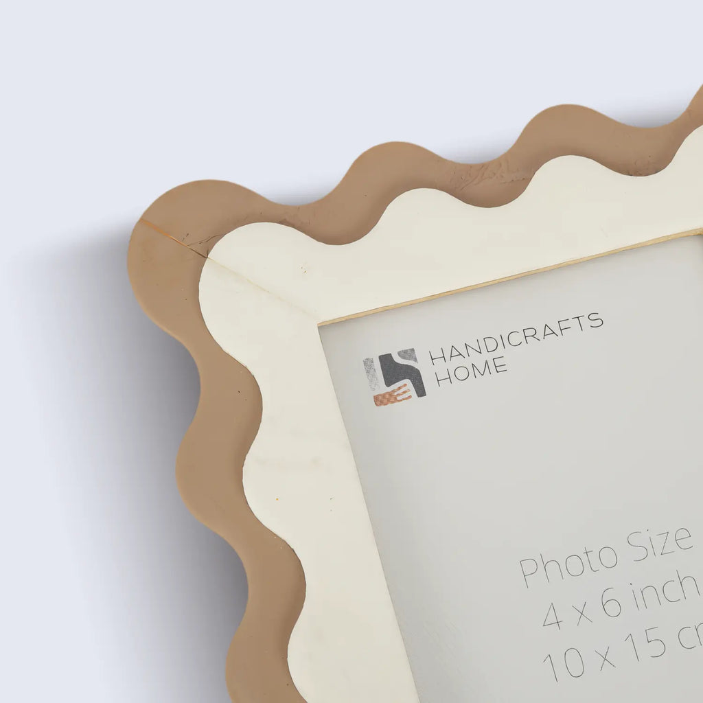 Scalloped Resin Inlay Picture Frame, Brown & White