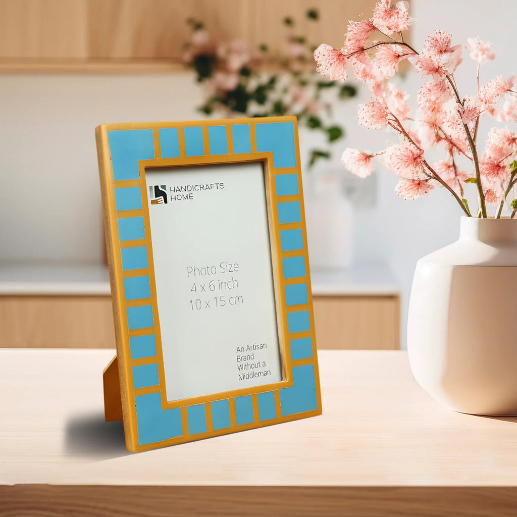 Turquoise Resin Inlay Picture Frame | Classic Block Stripe | 4x6 5x7