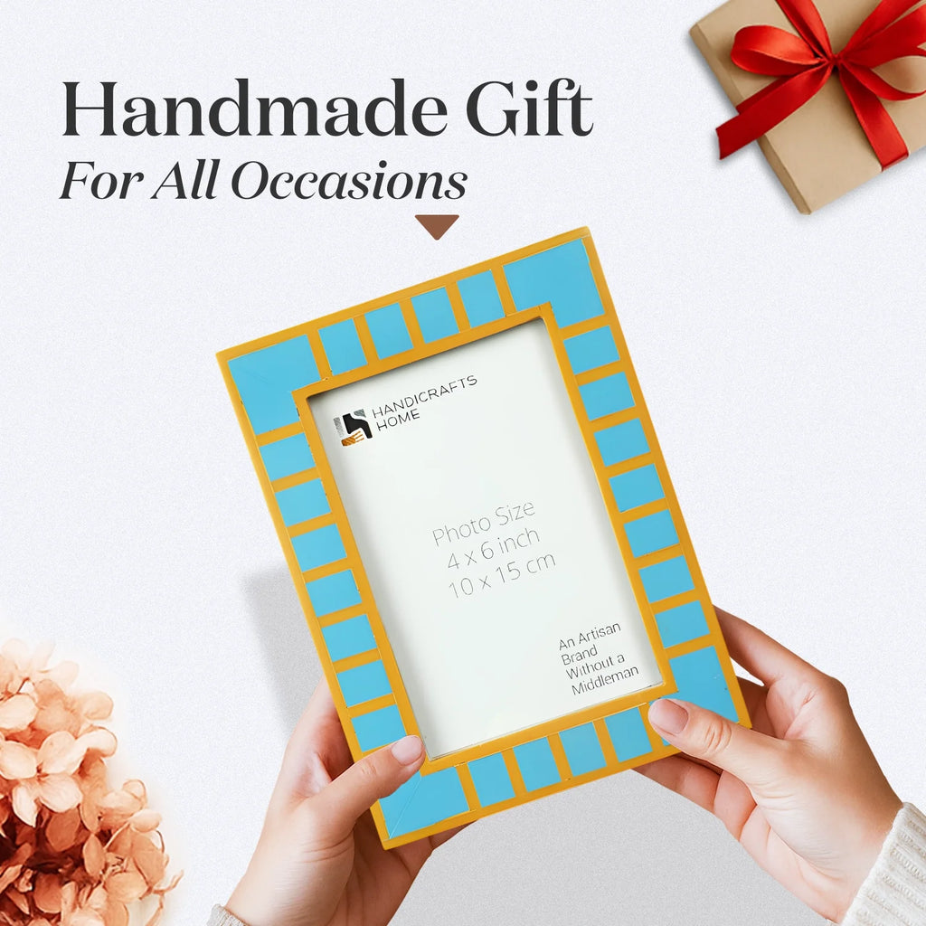 Turquoise Resin Inlay Picture Frame | Classic Block Stripe | 4x6 5x7