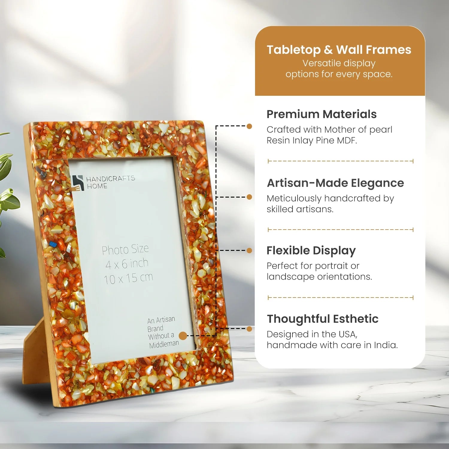 Mother of Pearl & Resin Inlay Picture Frame | Crush Collection | 4 Colors | Fits 4x6 Photos