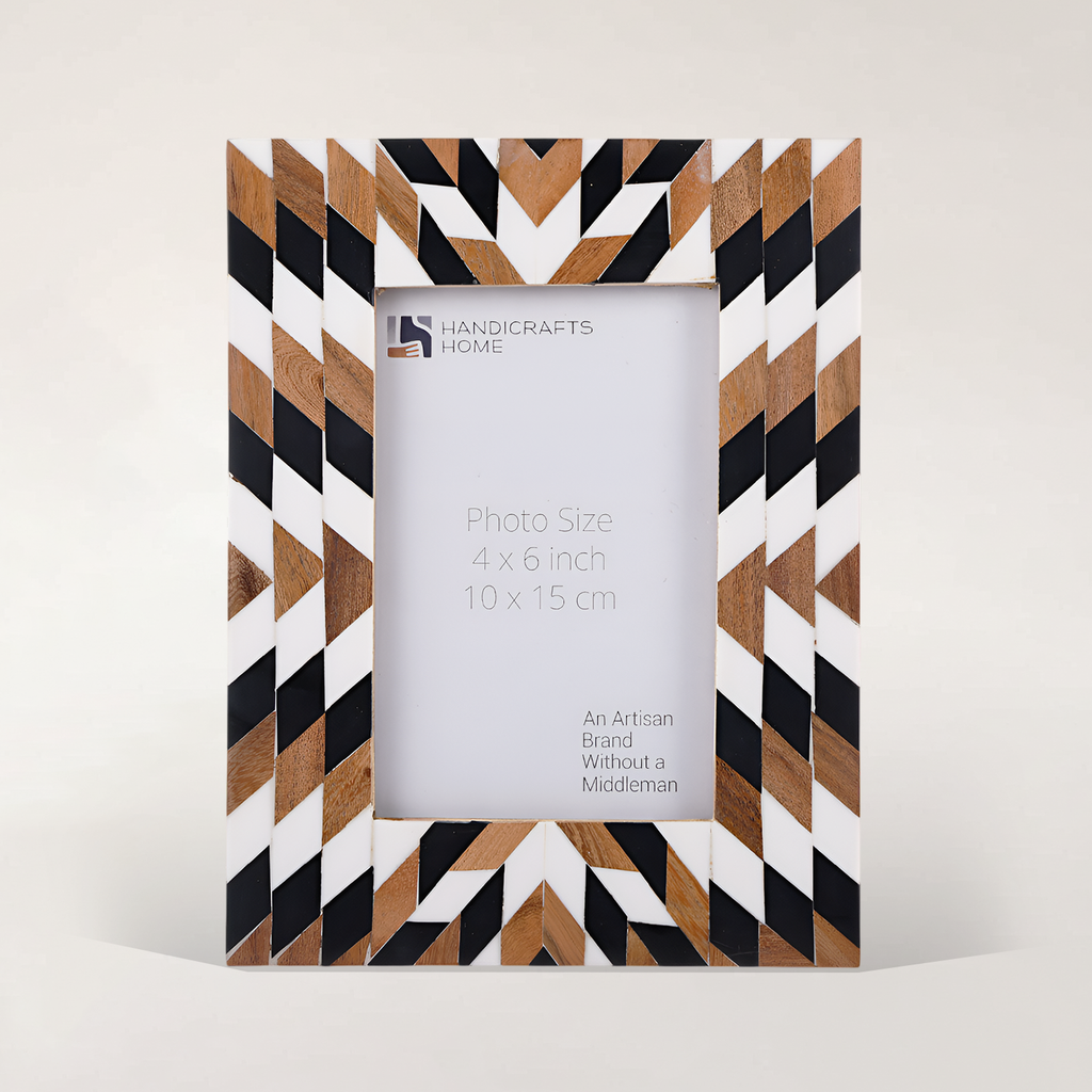 Black White Aztec Geometric Wood Resin Picture Frame 4x6 5x7