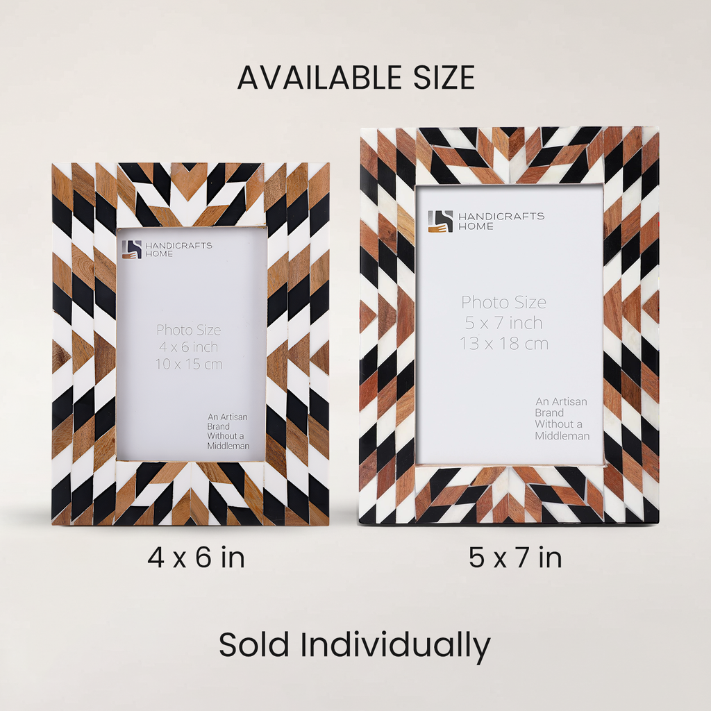 Black White Aztec Geometric Wood Resin Picture Frame 4x6 5x7