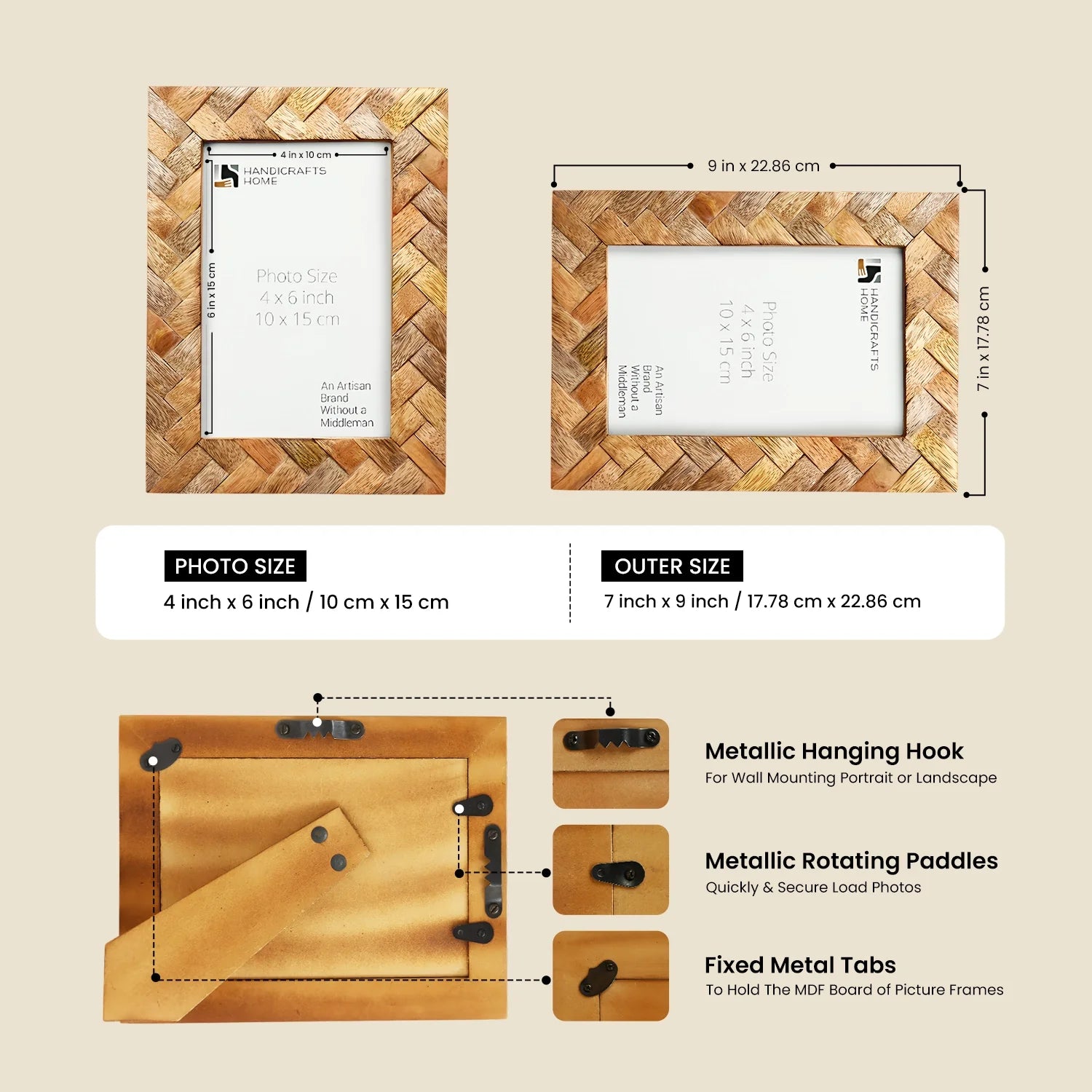 Picture Frame Cinnamon Plaits Pattern Collection Wood Inlay Brown – 4x6"