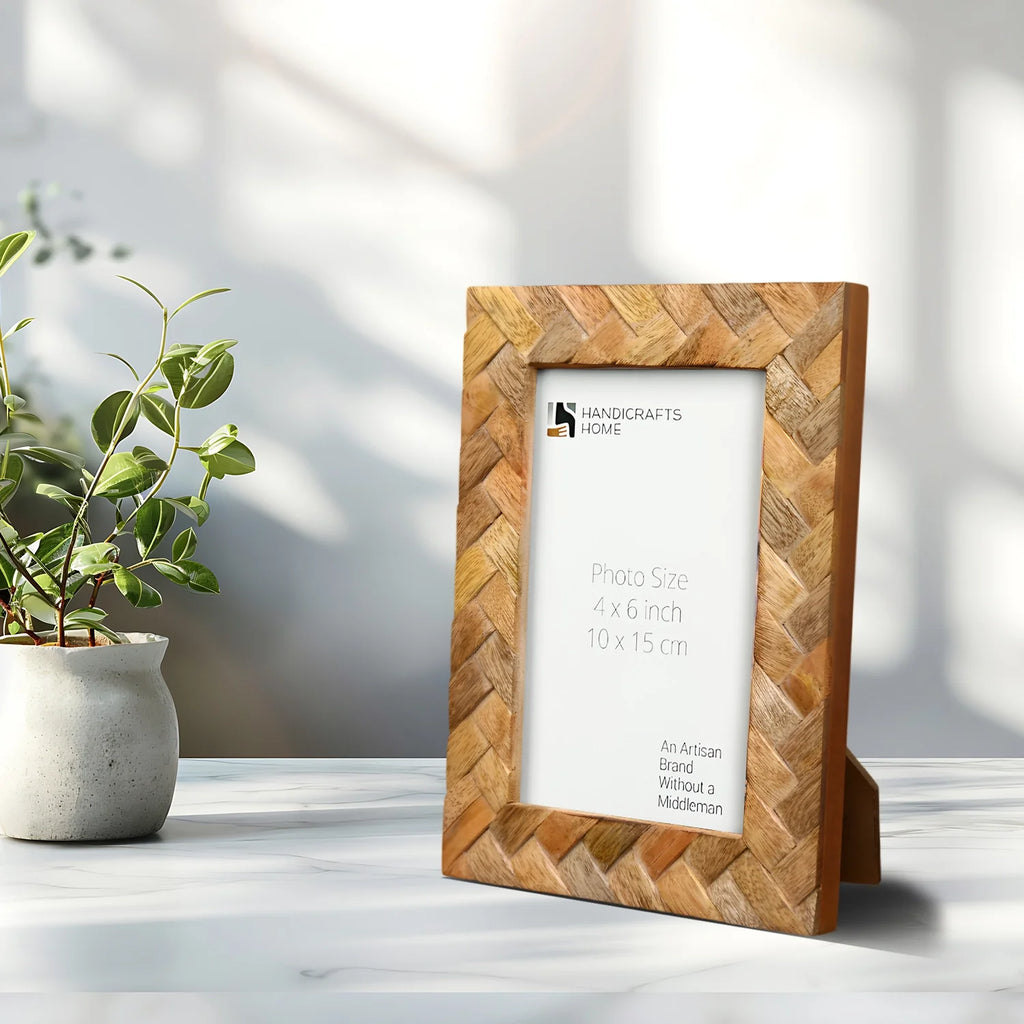 Picture Frame Cinnamon Plaits Pattern Collection Wood Inlay Brown – 4x6"