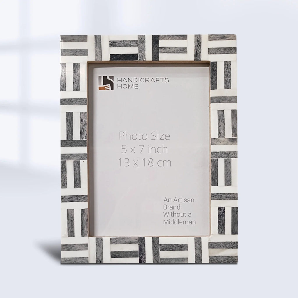 Grey Bone Inlay Grid Block Decor Picture Frame 4x6 5x7
