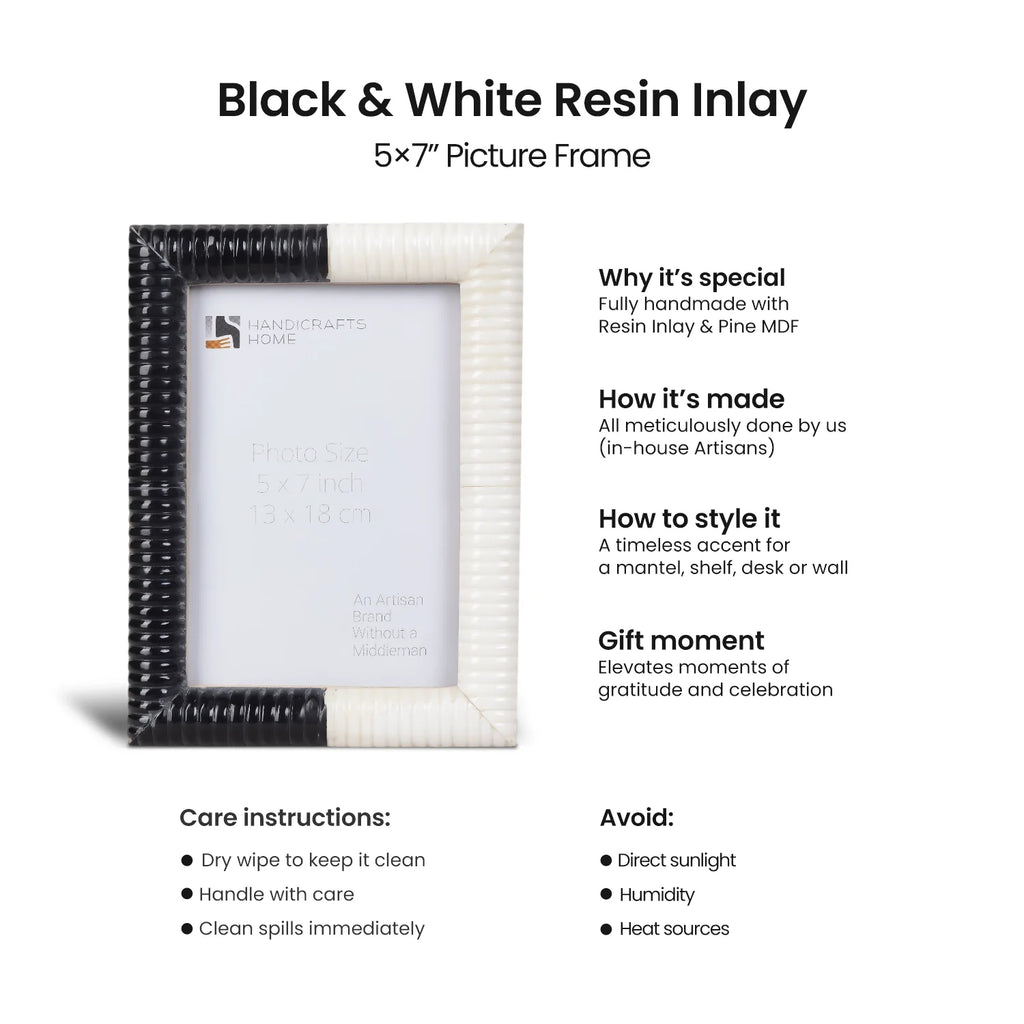 Black White Resin Hand Carved Ridge Picture Frame 4x6 5x7
