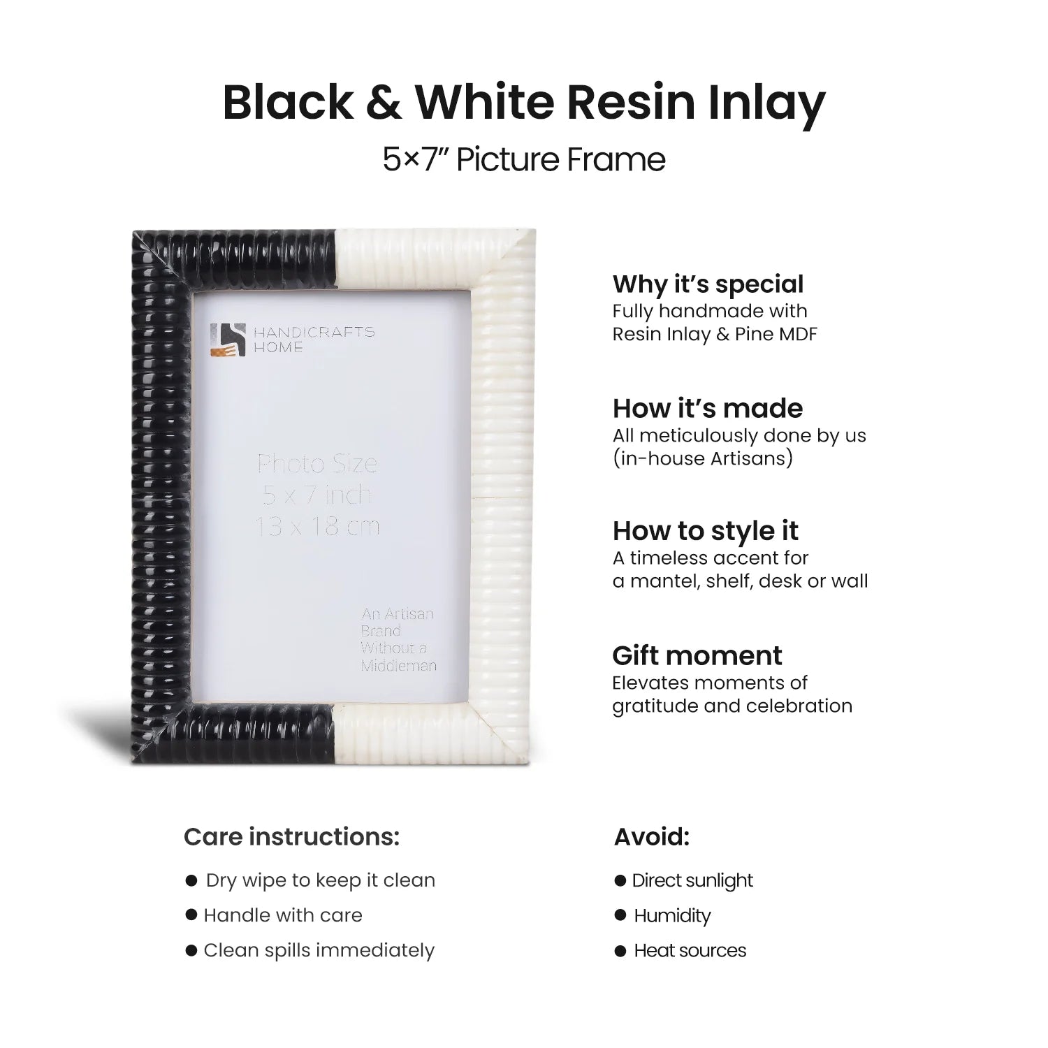 Black White Resin Hand Carved Ridge Picture Frame 4x6 5x7