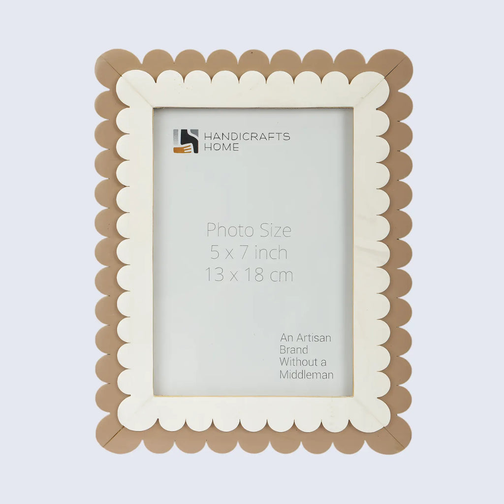Picture Frame Petal Scallop Collection Bone Inlay White & Brown – 4x6 & 5x7"