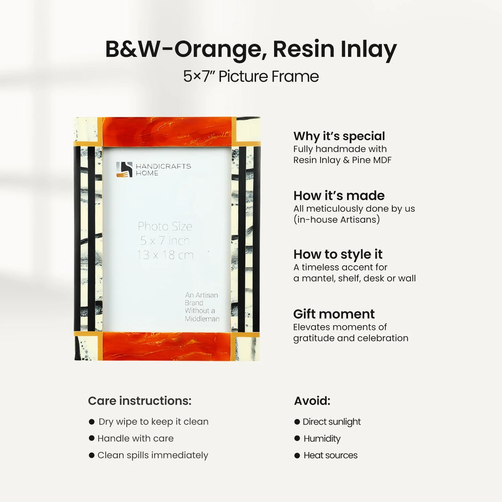 Picture Frame Abstract Ink Collection Resin Inlay Orange – 4x6 & 5x7"
