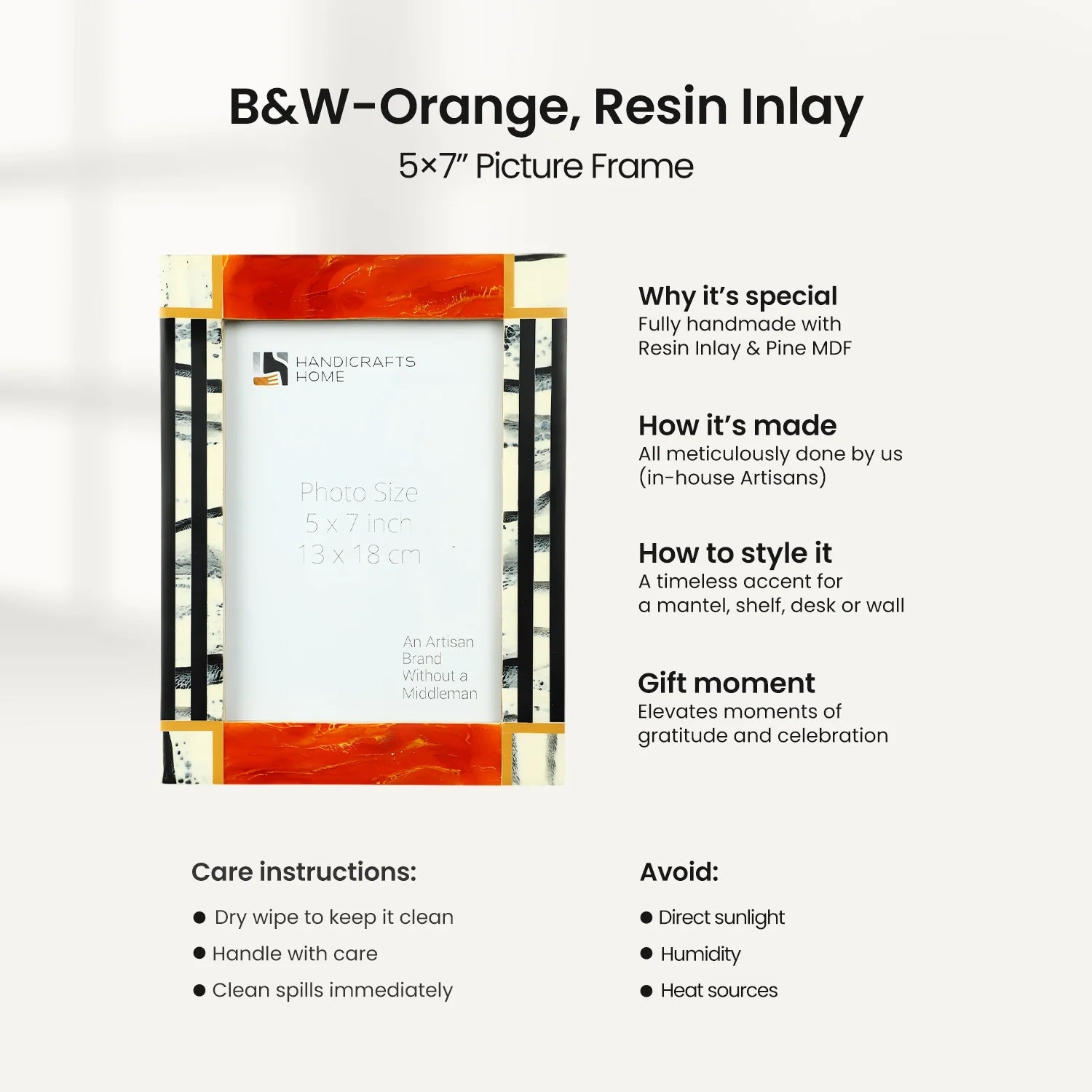 Picture Frame Abstract Ink Collection Resin Inlay Orange – 4x6 & 5x7"