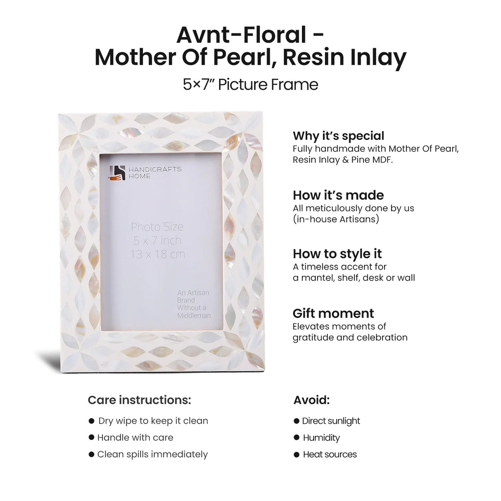 Picture Frames Avant Floral Collection Mother of Pearl Resin Inlay White 5x7"