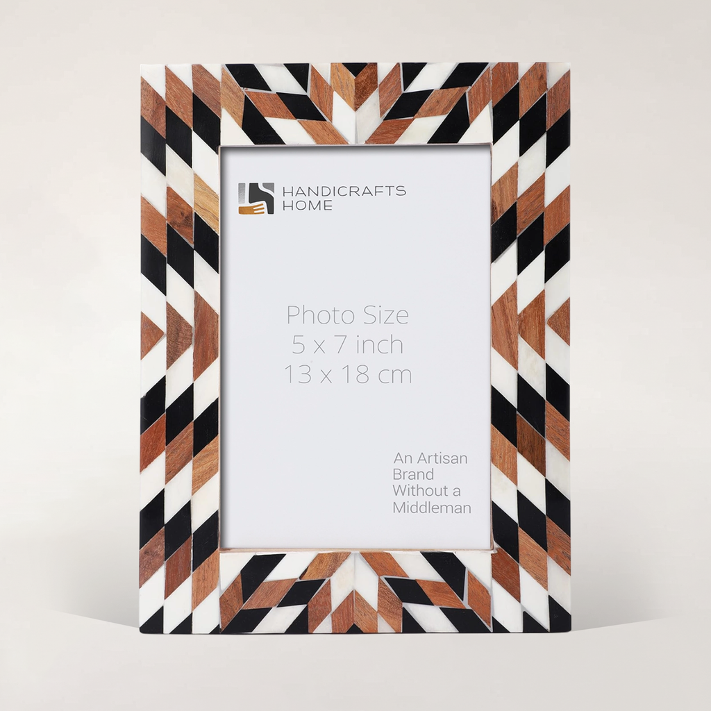 Black White Aztec Geometric Wood Resin Picture Frame 4x6 5x7