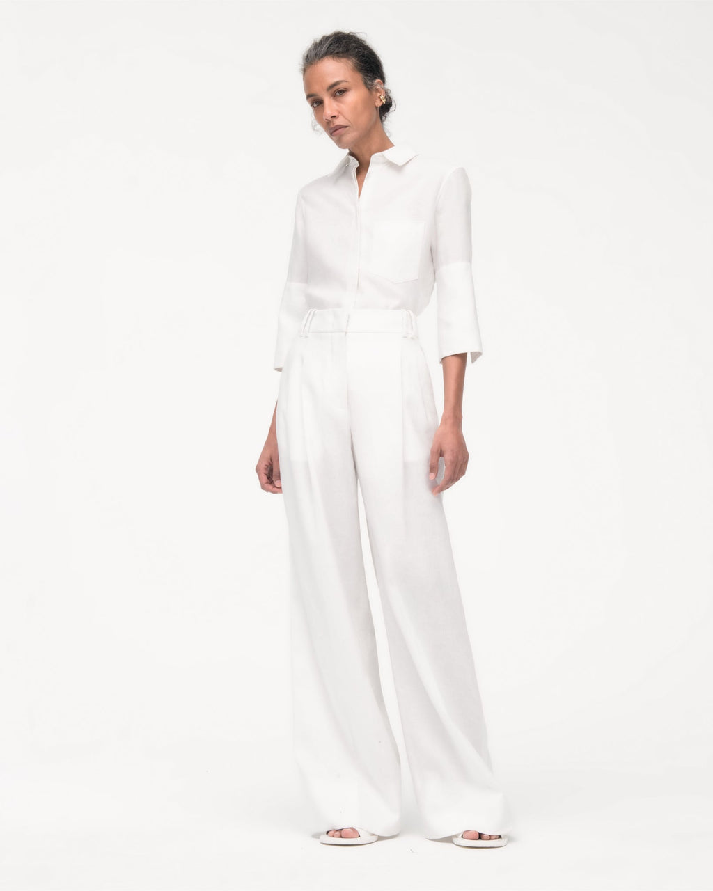 Linen Pleated Trouser | White