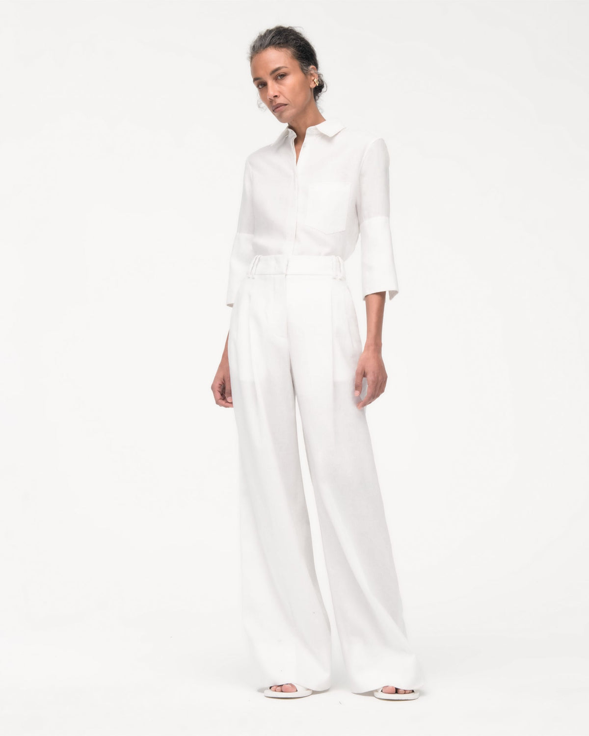 Linen Pleated Trouser | White