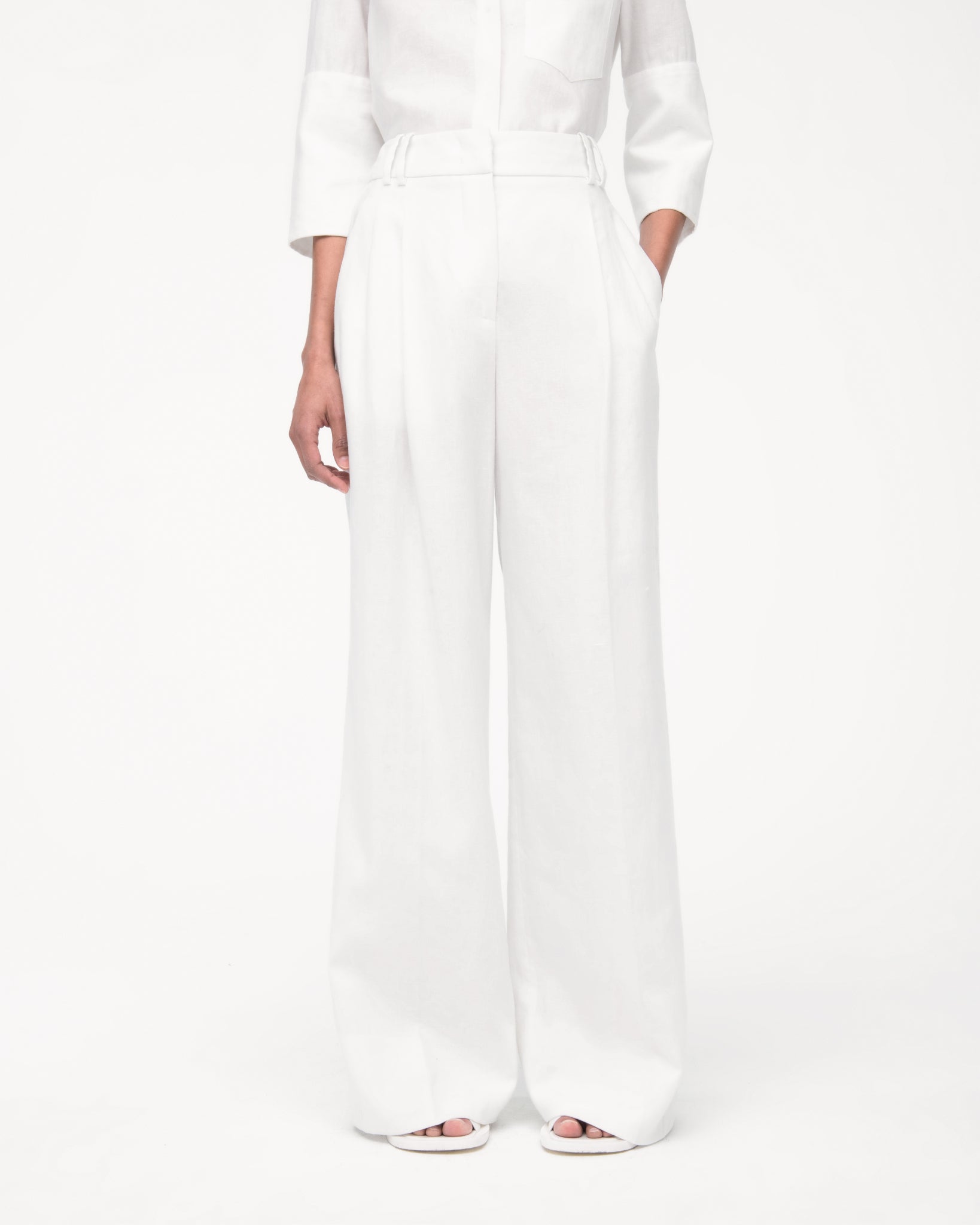 Linen Pleated Trouser | White