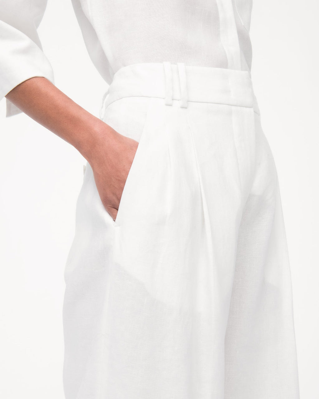 Linen Pleated Trouser | White