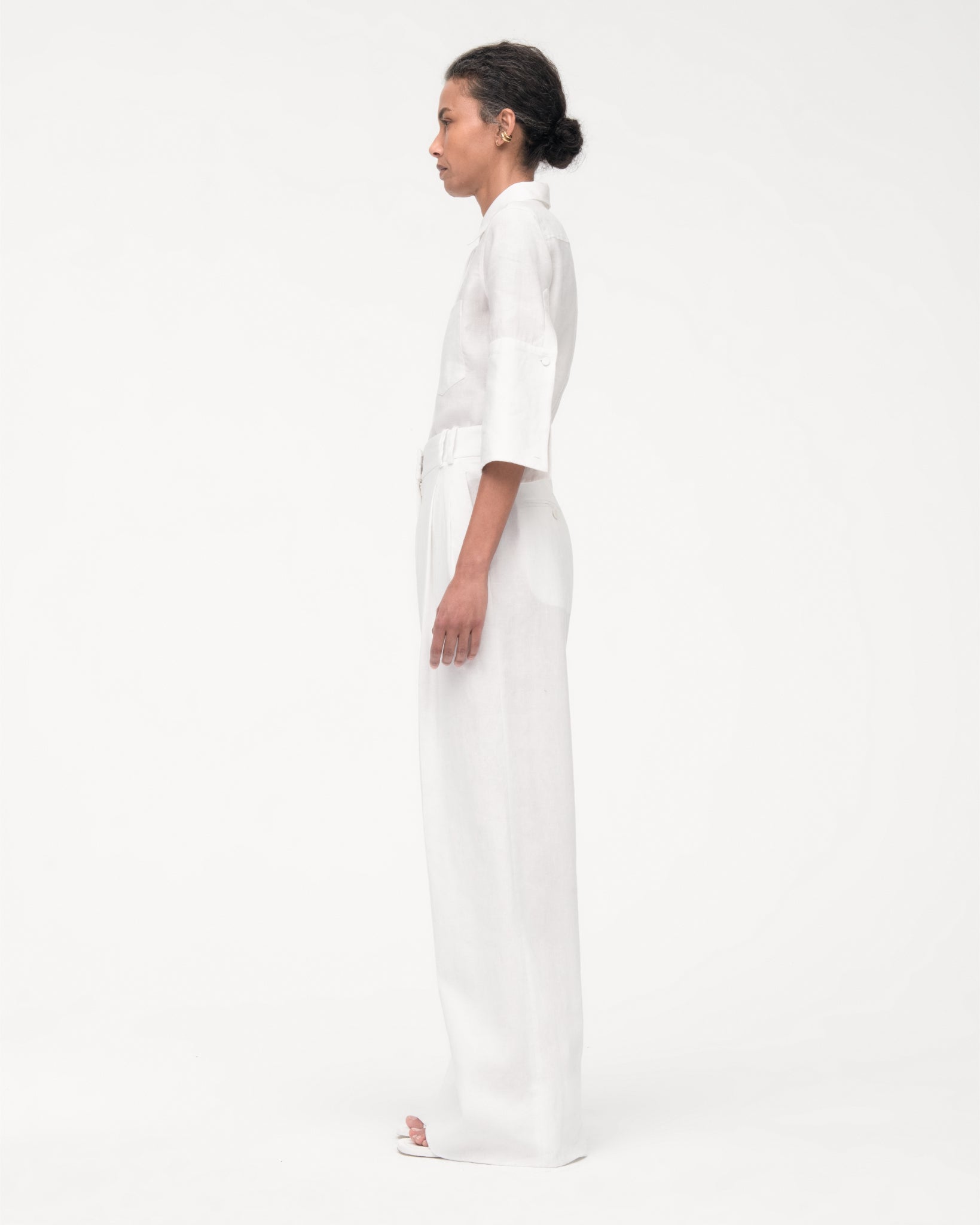 Linen Pleated Trouser | White
