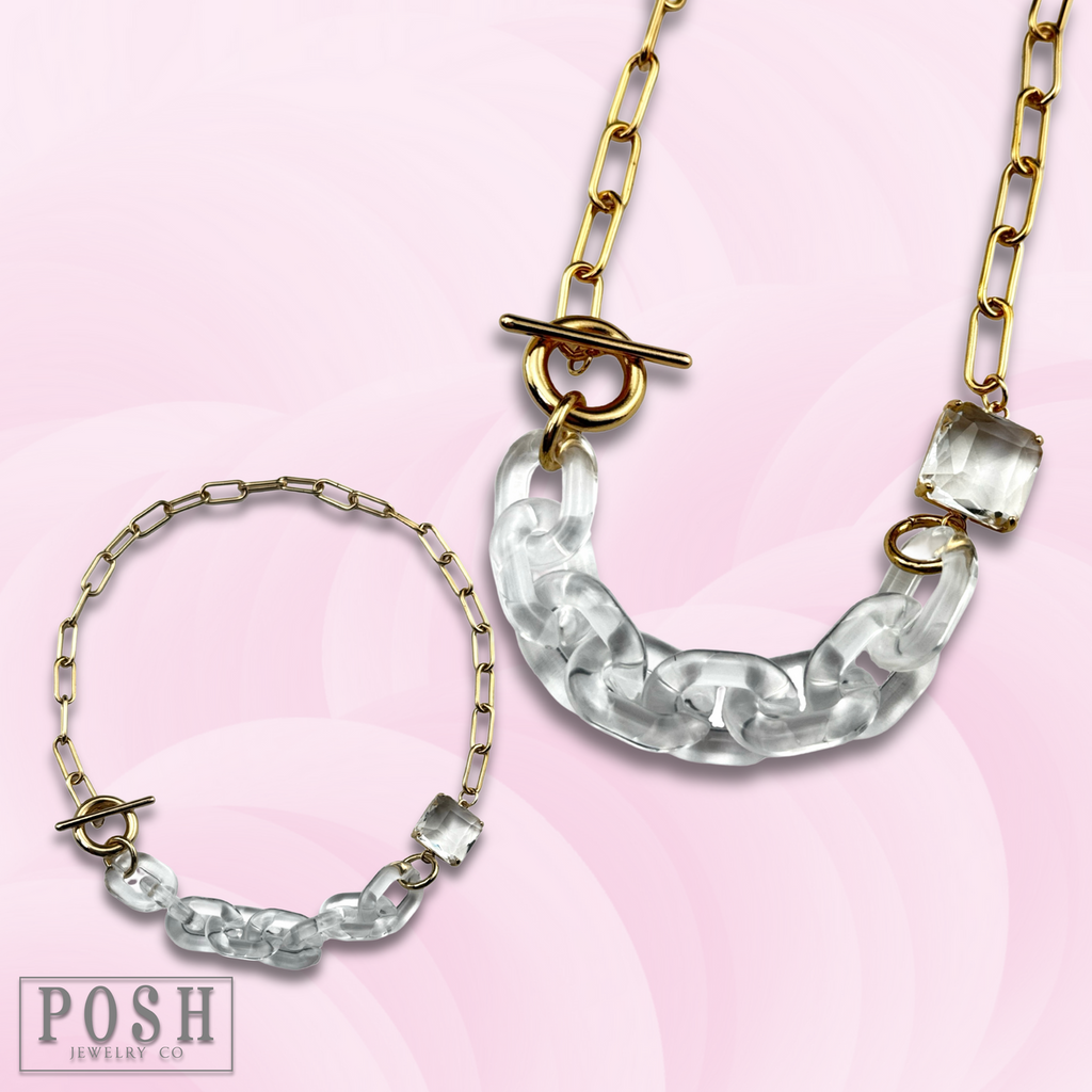 Gold and clear chain toggle necklace, last call