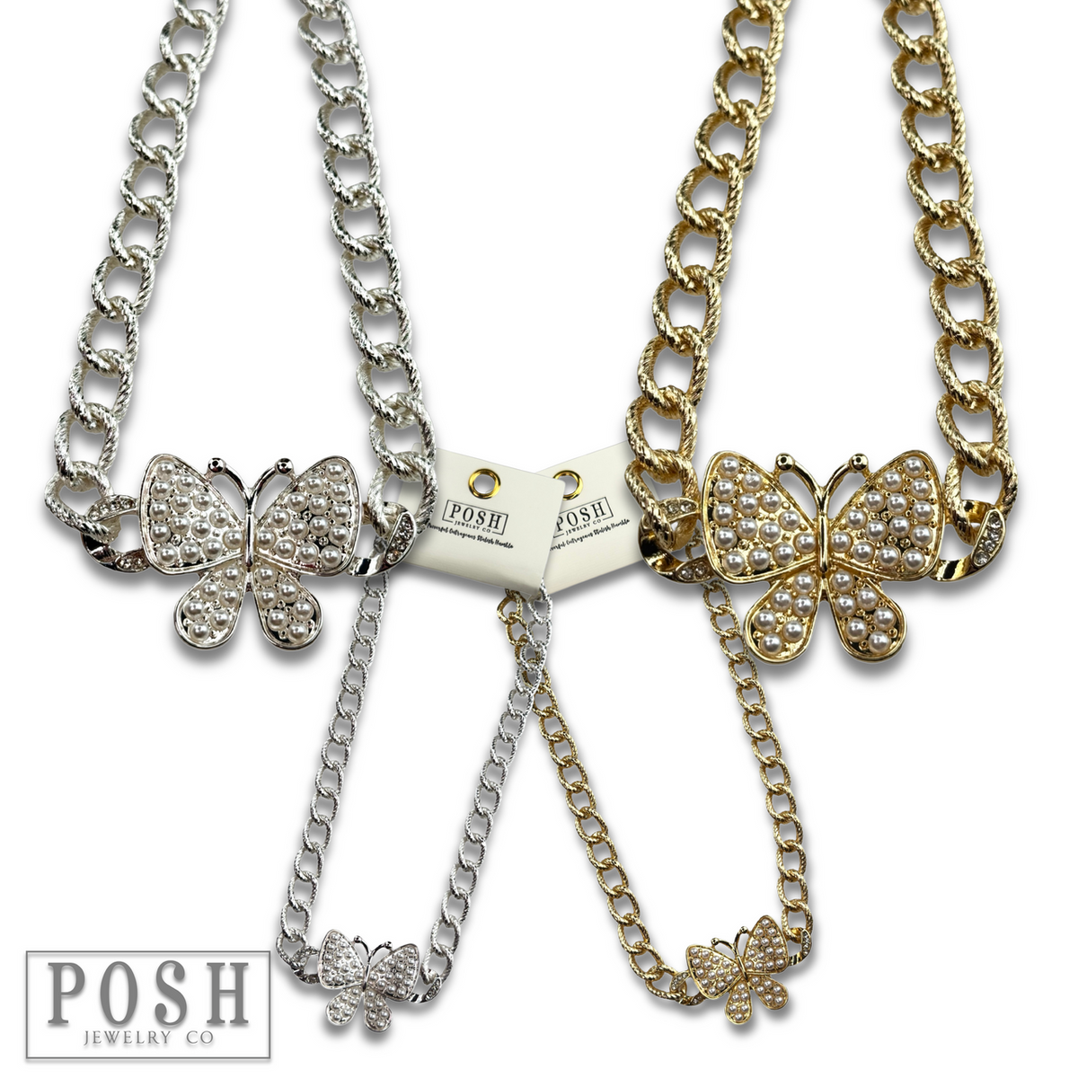 Pearl butterfly chain necklace