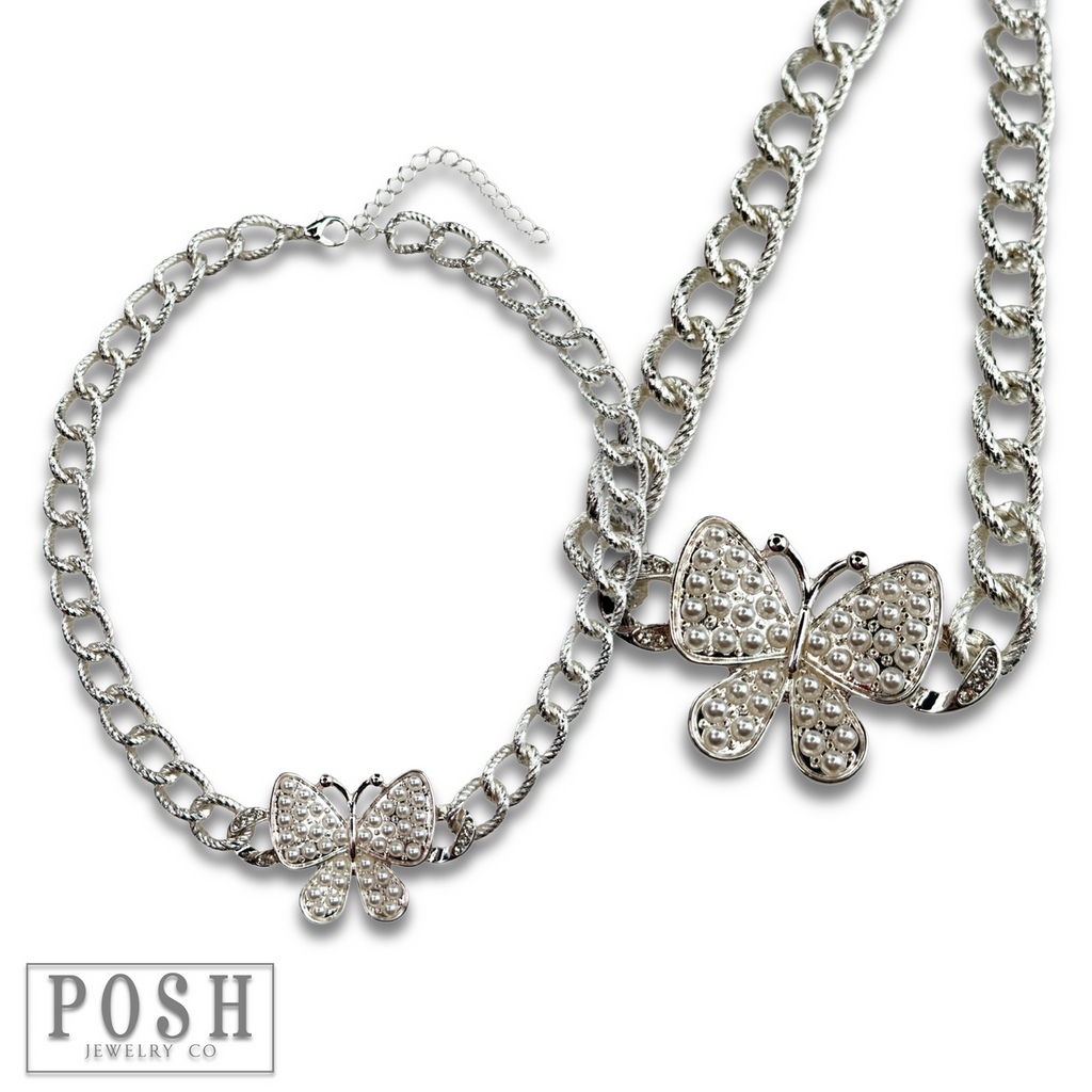 Pearl butterfly chain necklace