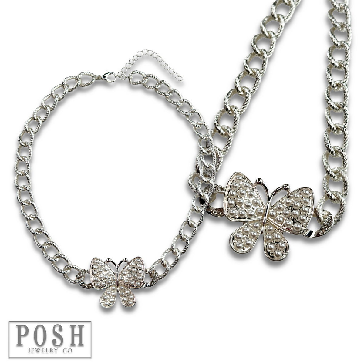 Pearl butterfly chain necklace