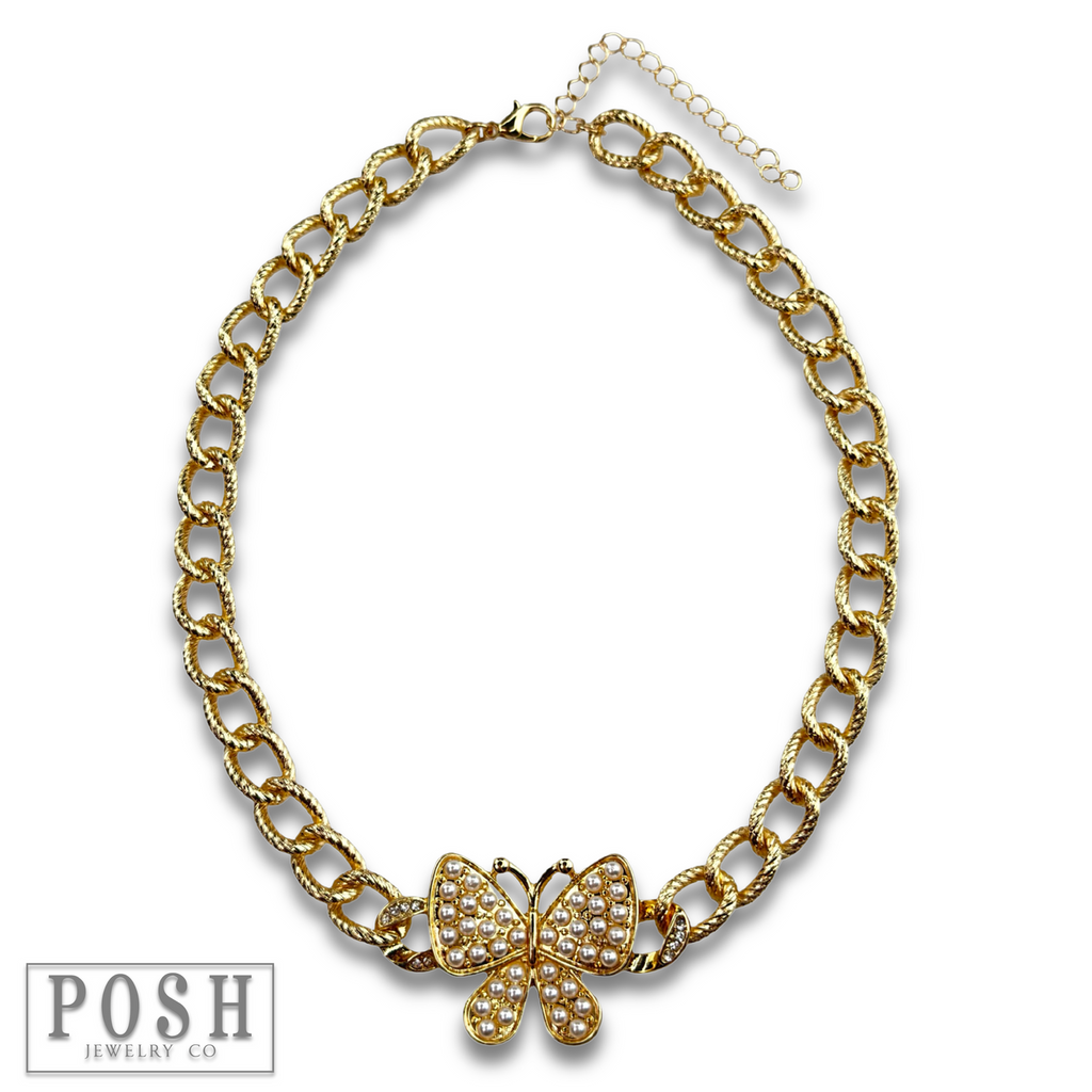 Pearl butterfly chain necklace