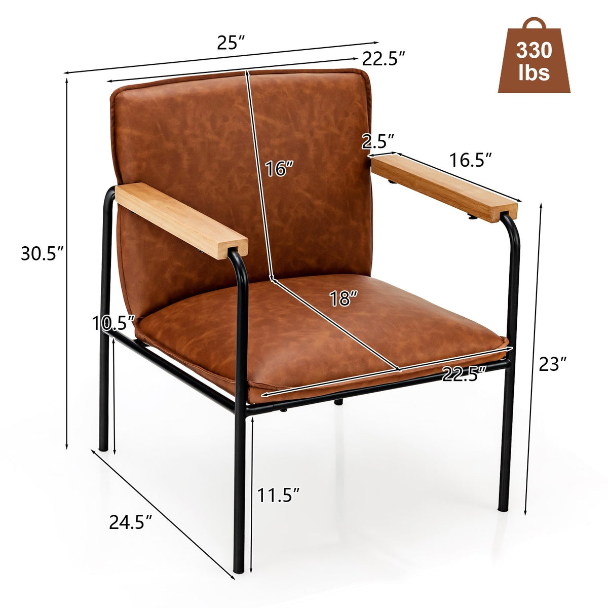 PU Leather Accent Chair with Rubber Wood Armrests