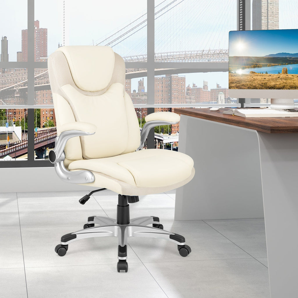 Ergonomic Office PU Leather Executive Chair with Flip-up Armrests and Rocking Function
