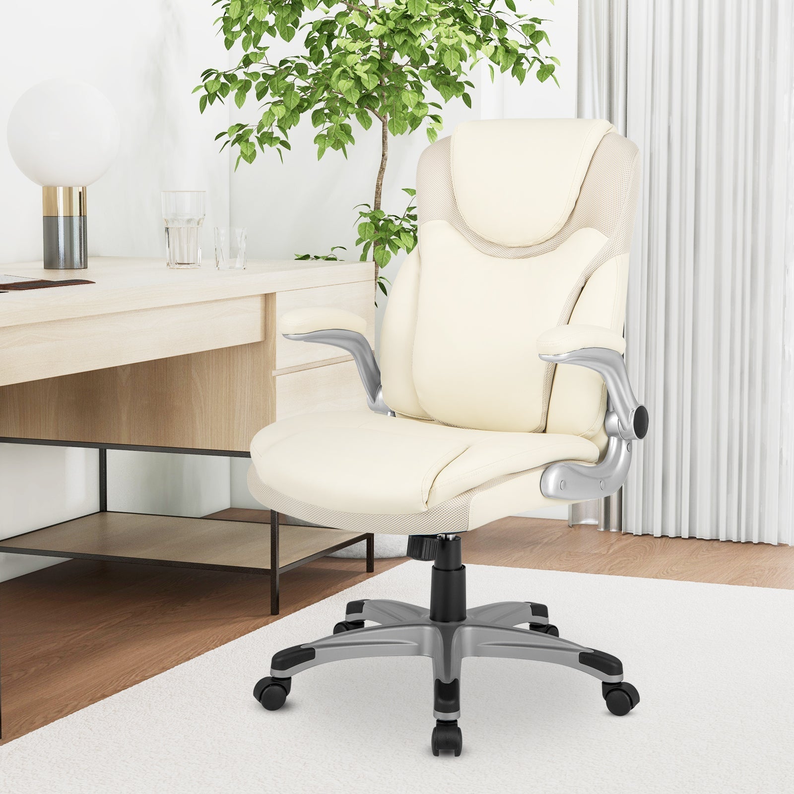 Ergonomic Office PU Leather Executive Chair with Flip-up Armrests and Rocking Function