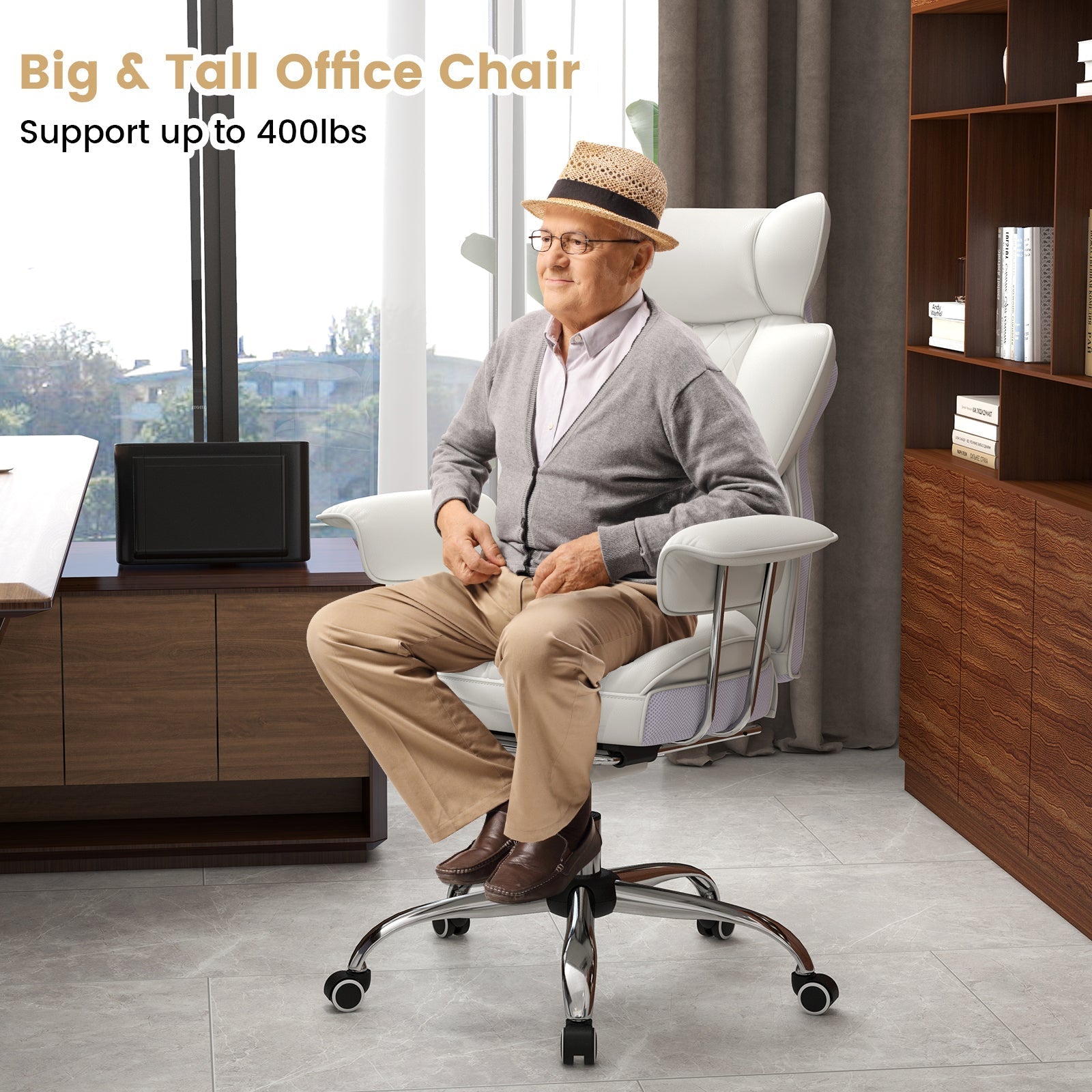 Big and Tall Executive Office Desk Chair with Footrest