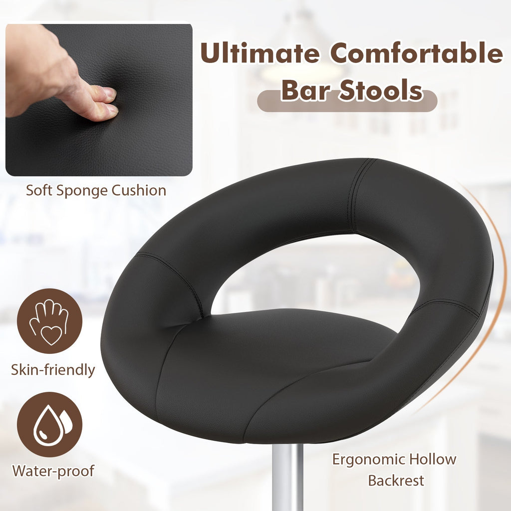 Height Adjustable Bar Stools Set of 2 with Hollow Back and Footrest