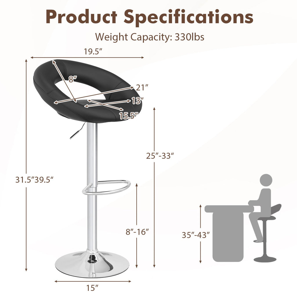 Height Adjustable Bar Stools Set of 2 with Hollow Back and Footrest