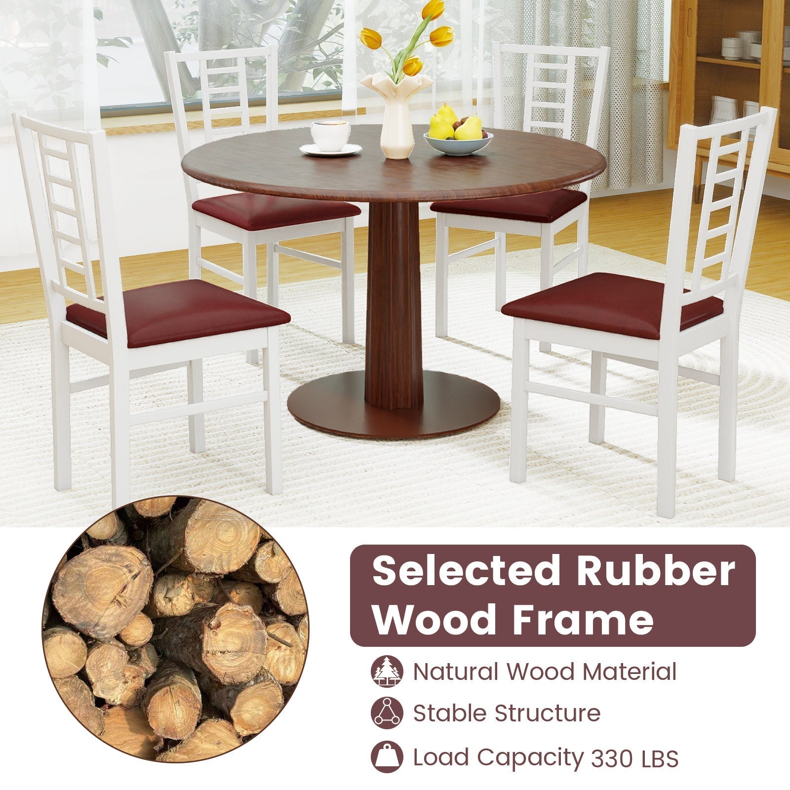 PU Leather Upholstered Wood Dining Chairs Set of 2