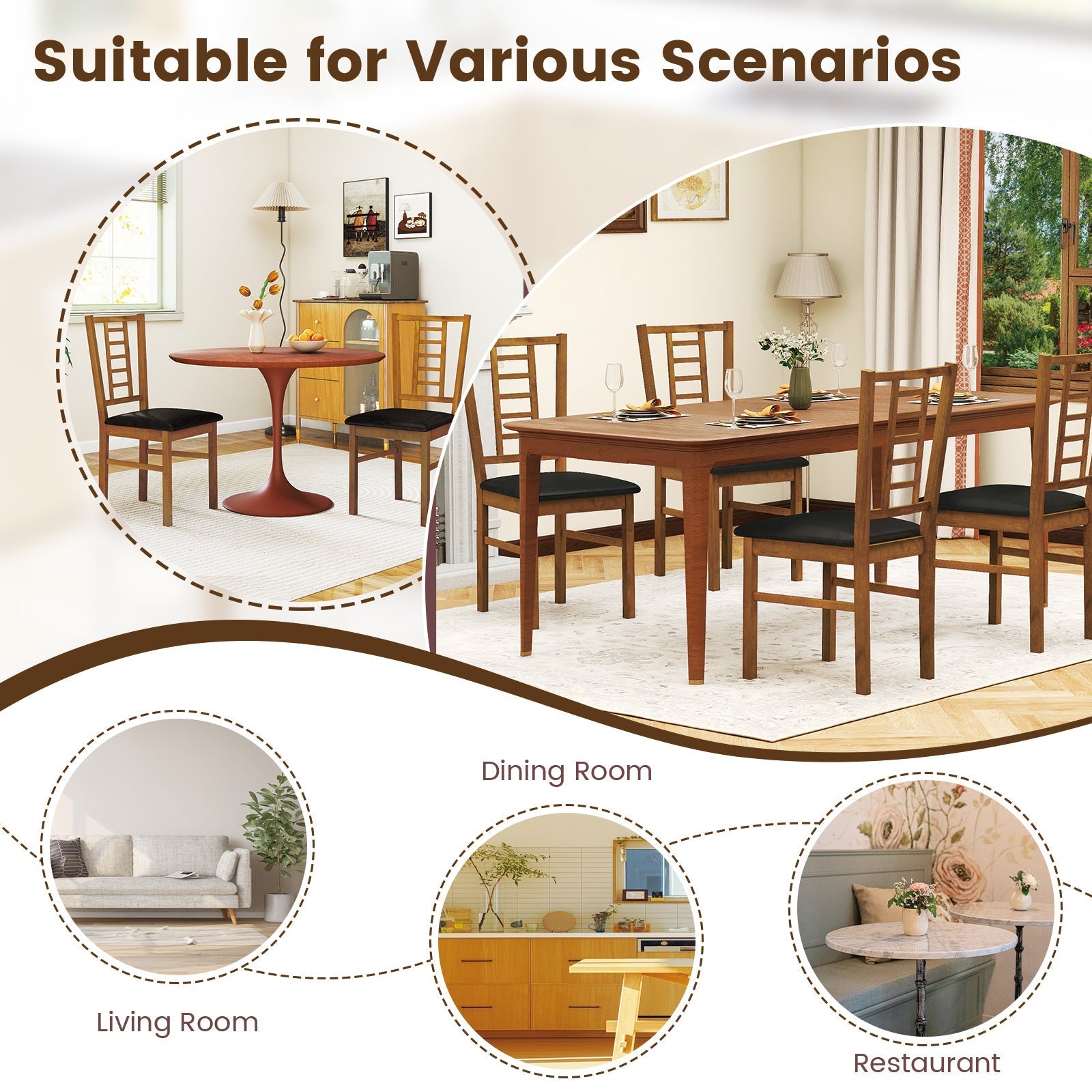 PU Leather Upholstered Wood Dining Chairs Set of 2