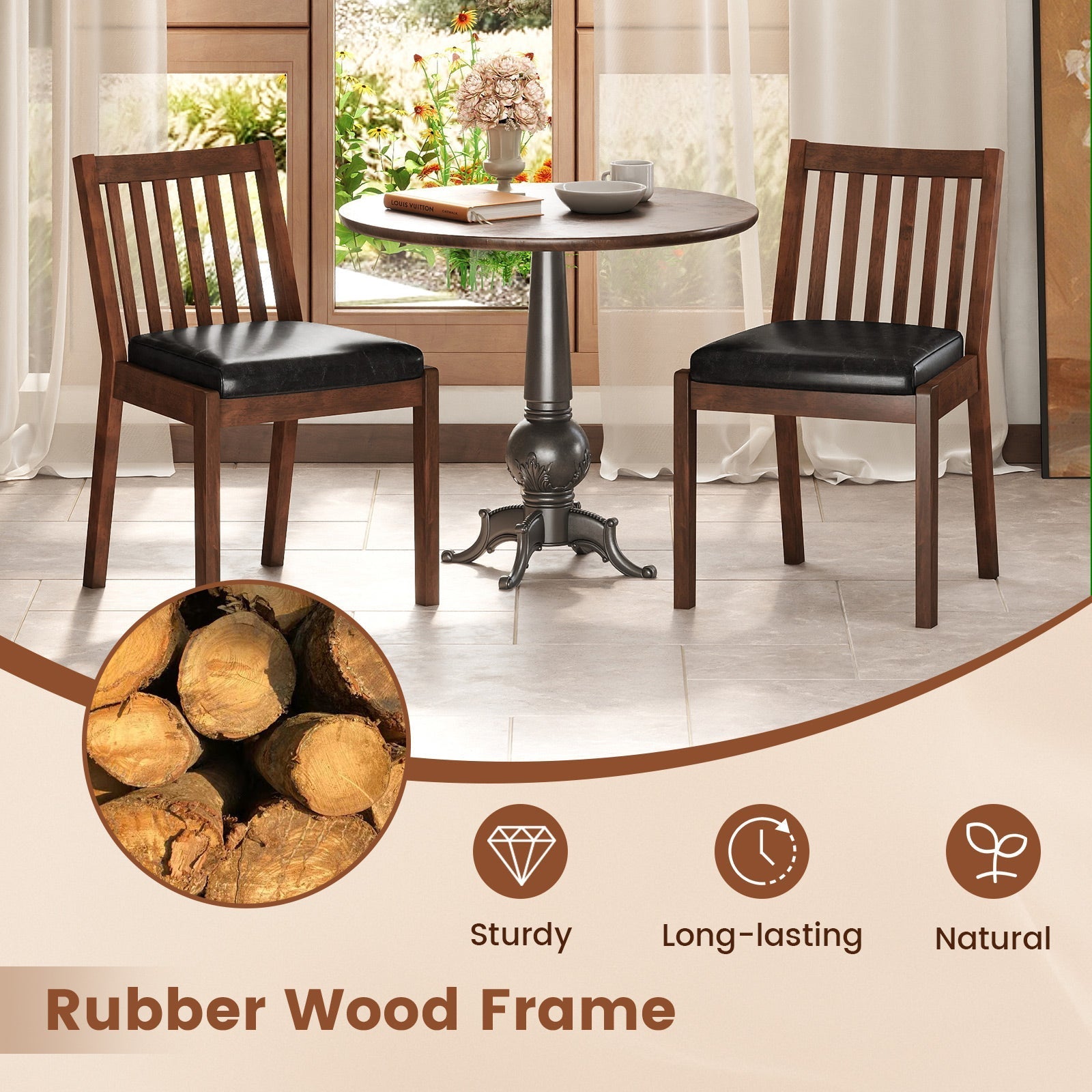 PU Leather Upholstered Dining Chair with Padded Seat Set of 2-Espresso