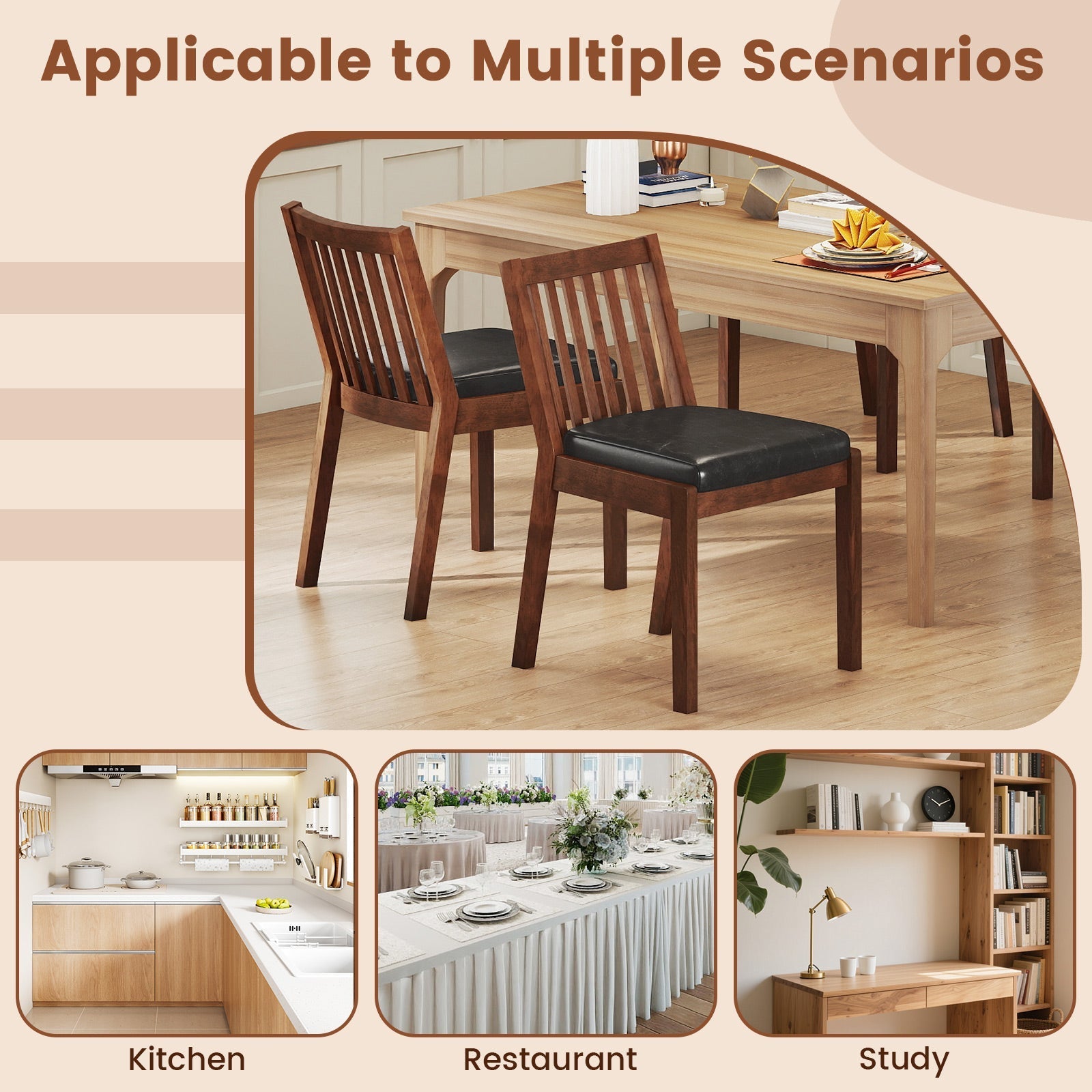 PU Leather Upholstered Dining Chair with Padded Seat Set of 2-Espresso