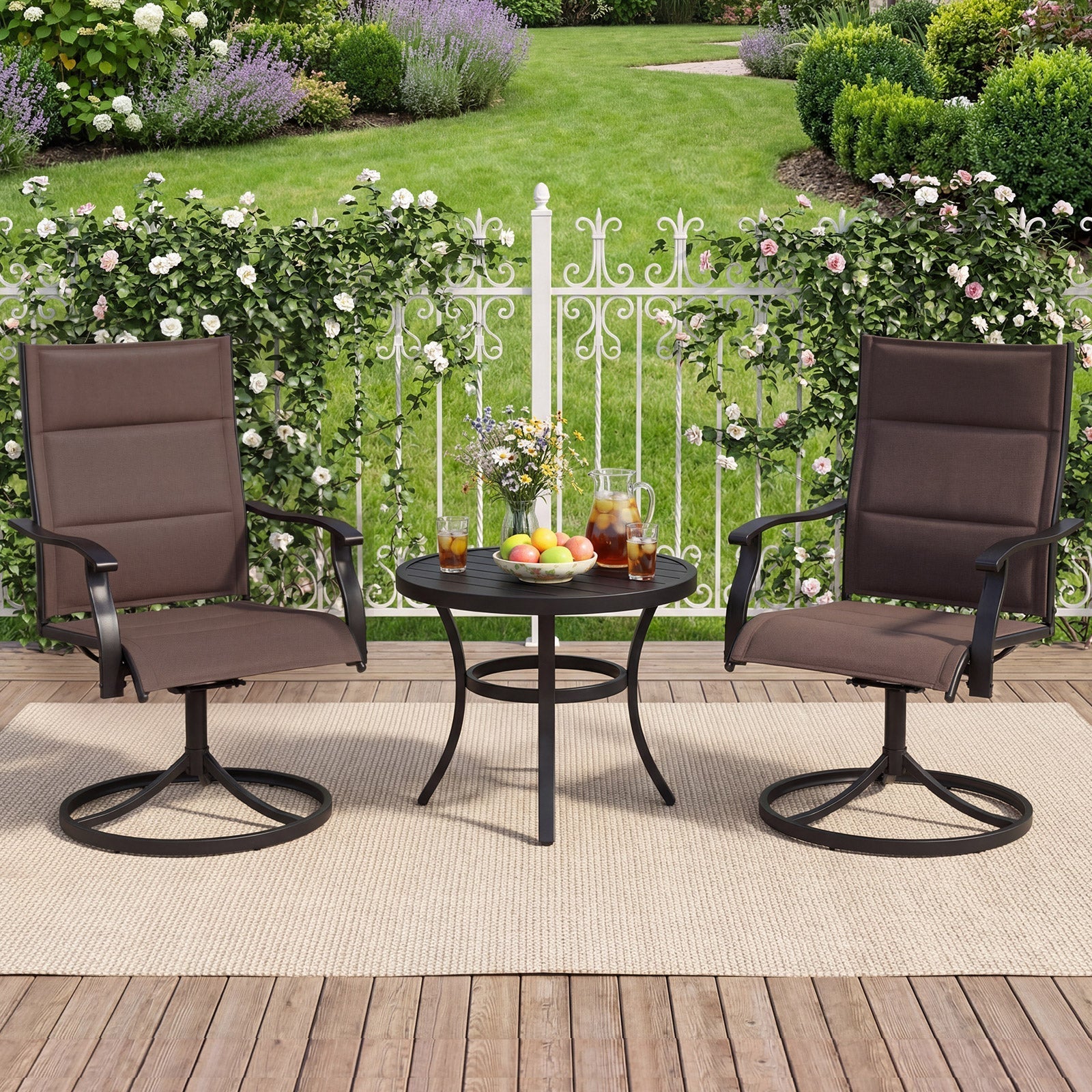 Padded Patio Swivel Chairs Set of 2 Ergonomic Outdoor Dining Chairs with Breathable Fabric