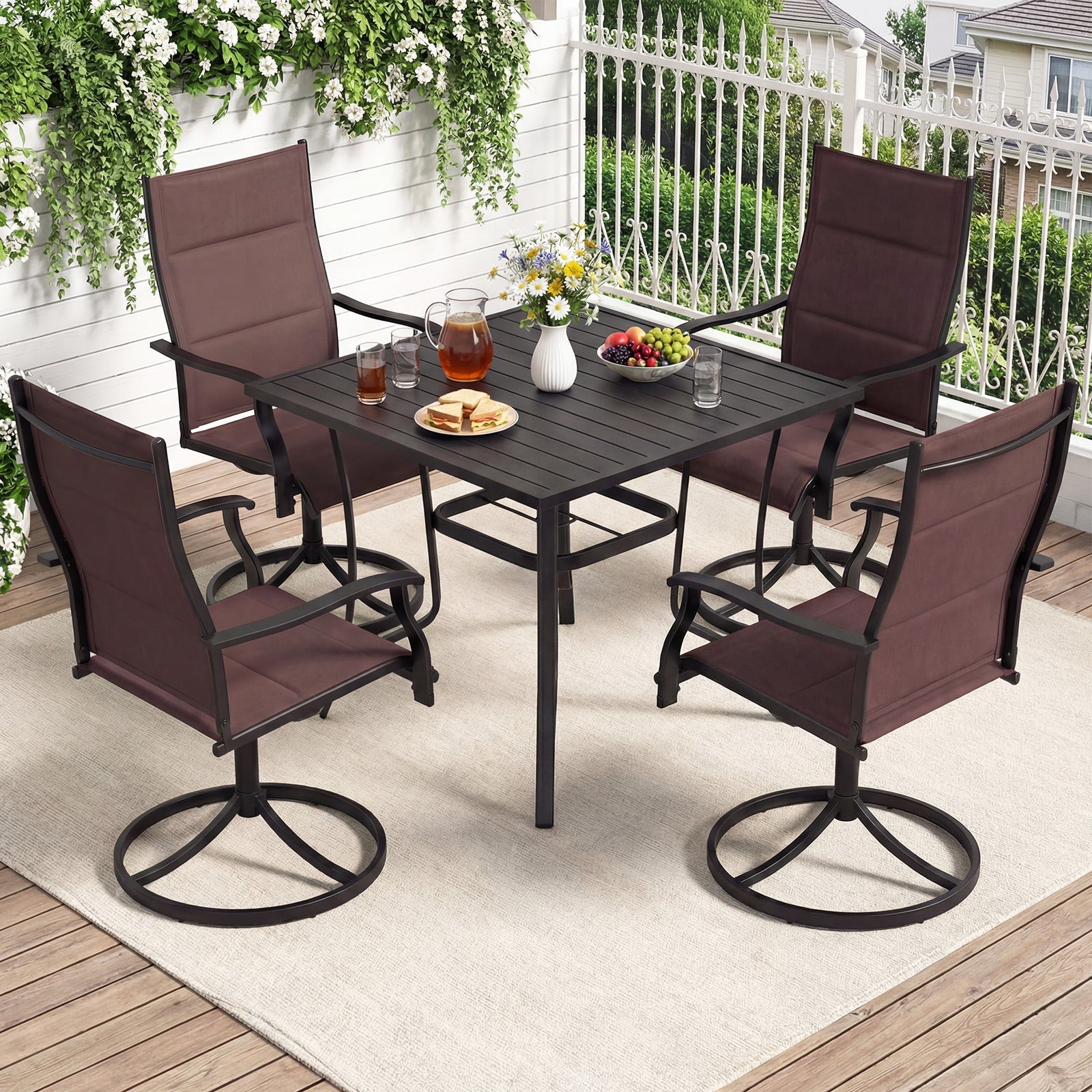 Padded Patio Swivel Chairs Set of 2 Ergonomic Outdoor Dining Chairs with Breathable Fabric
