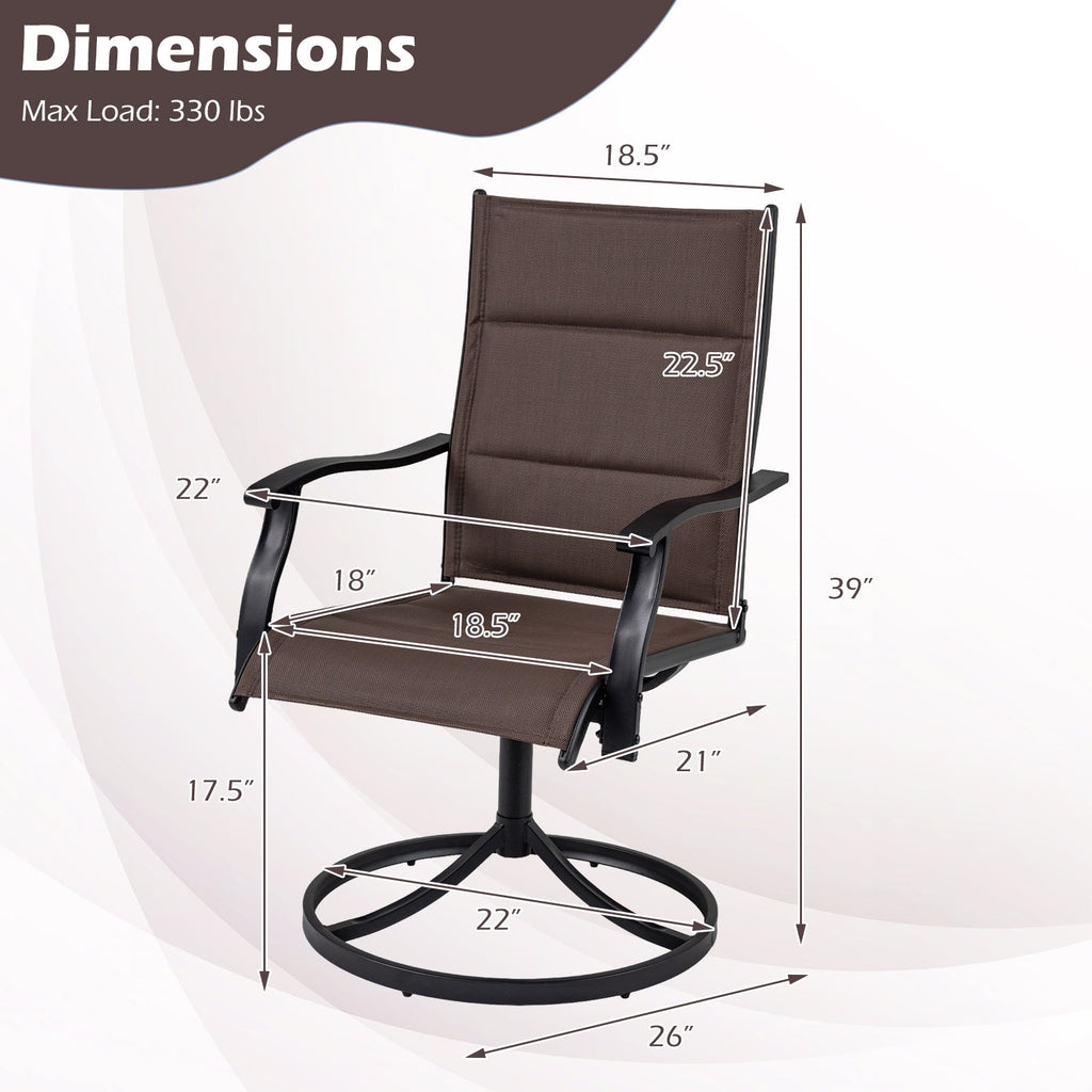 Padded Patio Swivel Chairs Set of 2 Ergonomic Outdoor Dining Chairs with Breathable Fabric