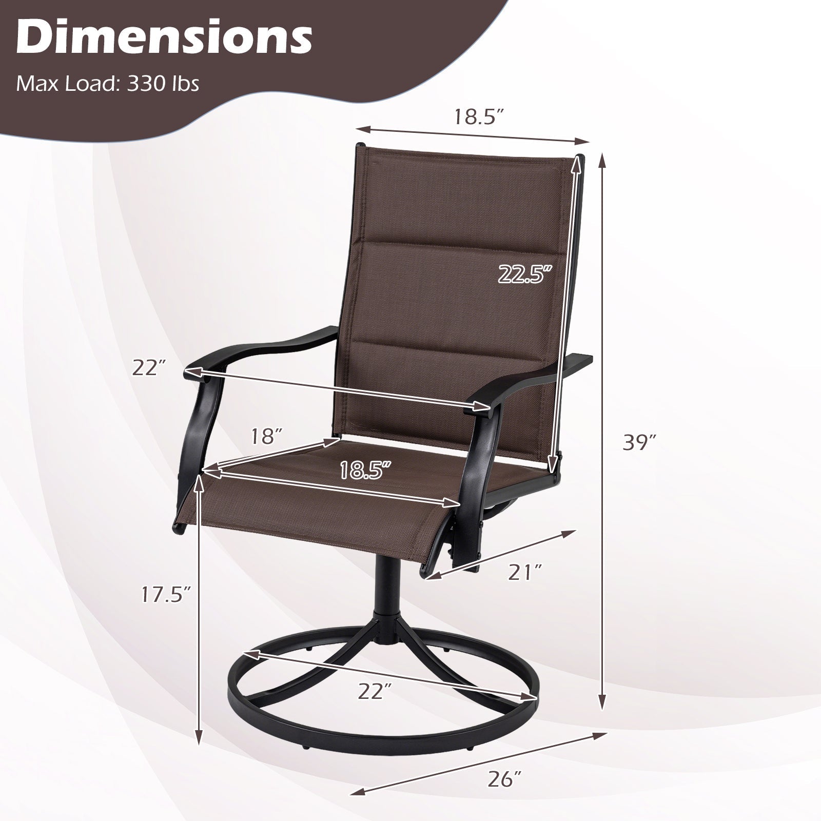 Padded Patio Swivel Chairs Set of 2 Ergonomic Outdoor Dining Chairs with Breathable Fabric